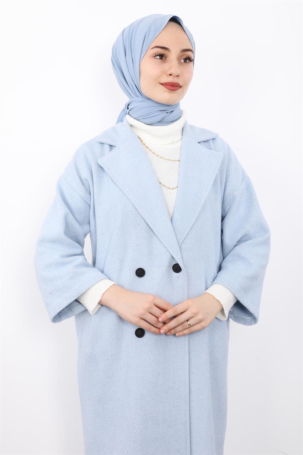 Oversize Dört Düğmeli Kap Bebe Mavi