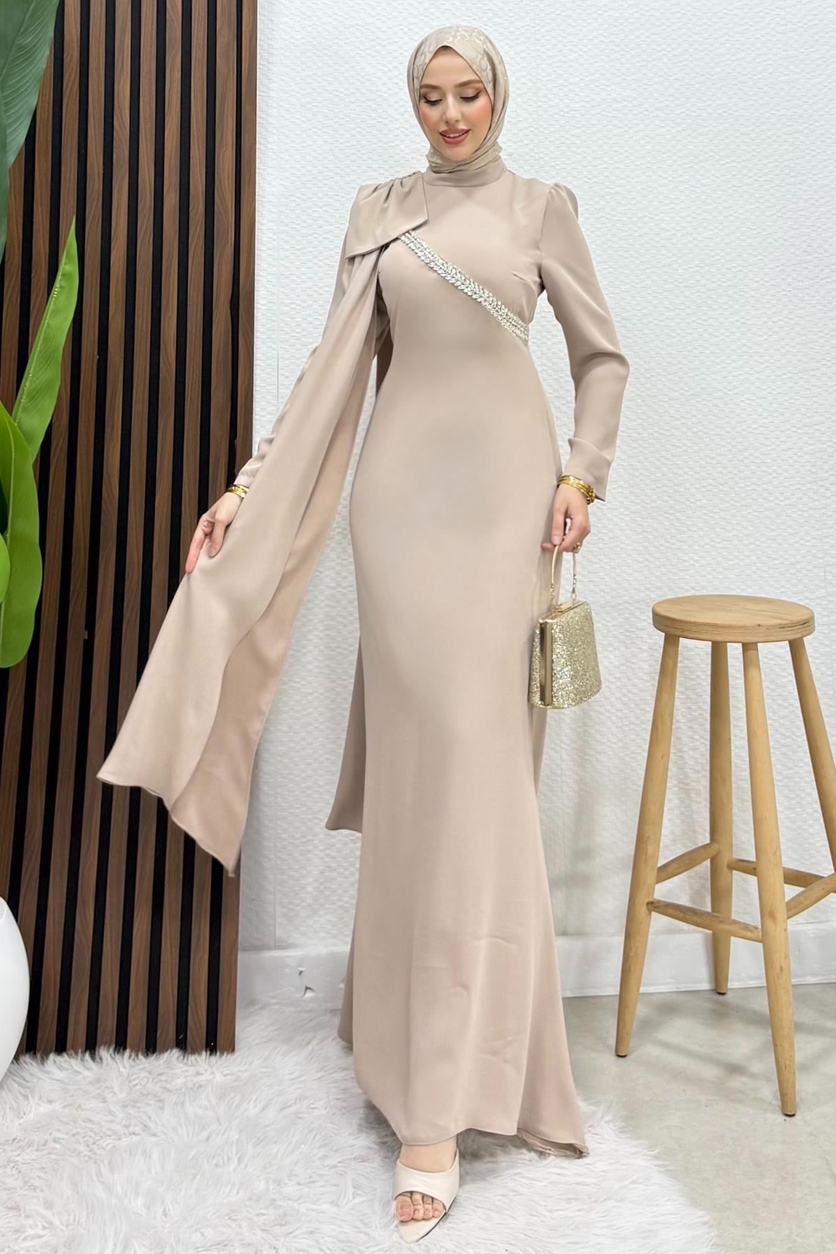 Özün Taşlı Abiye Açık Vizon