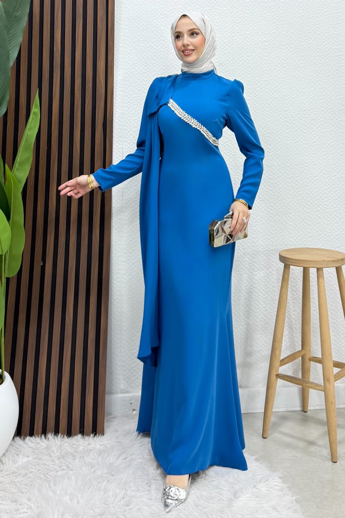 Özün Taşlı Abiye Mavi