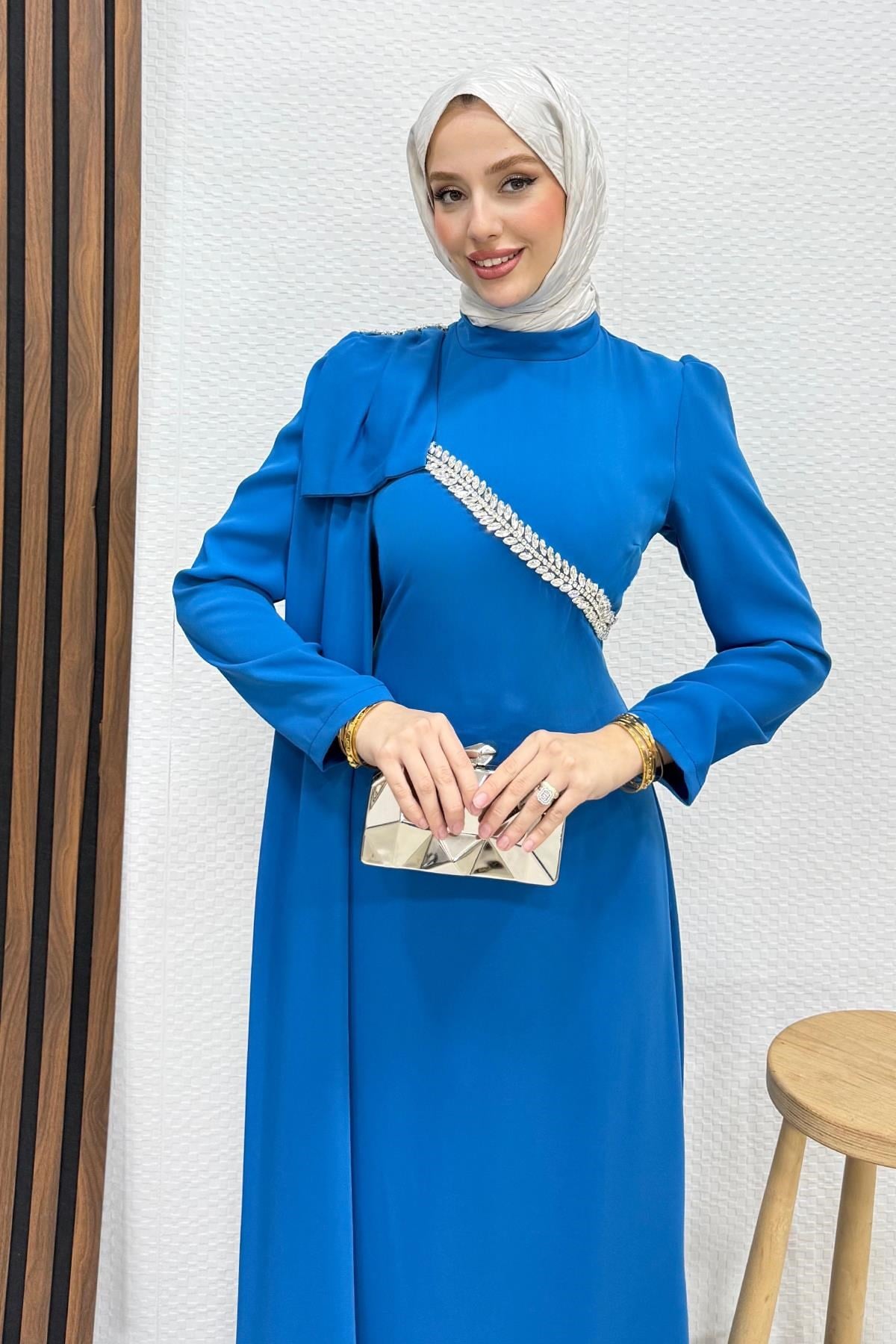 Özün Taşlı Abiye Mavi