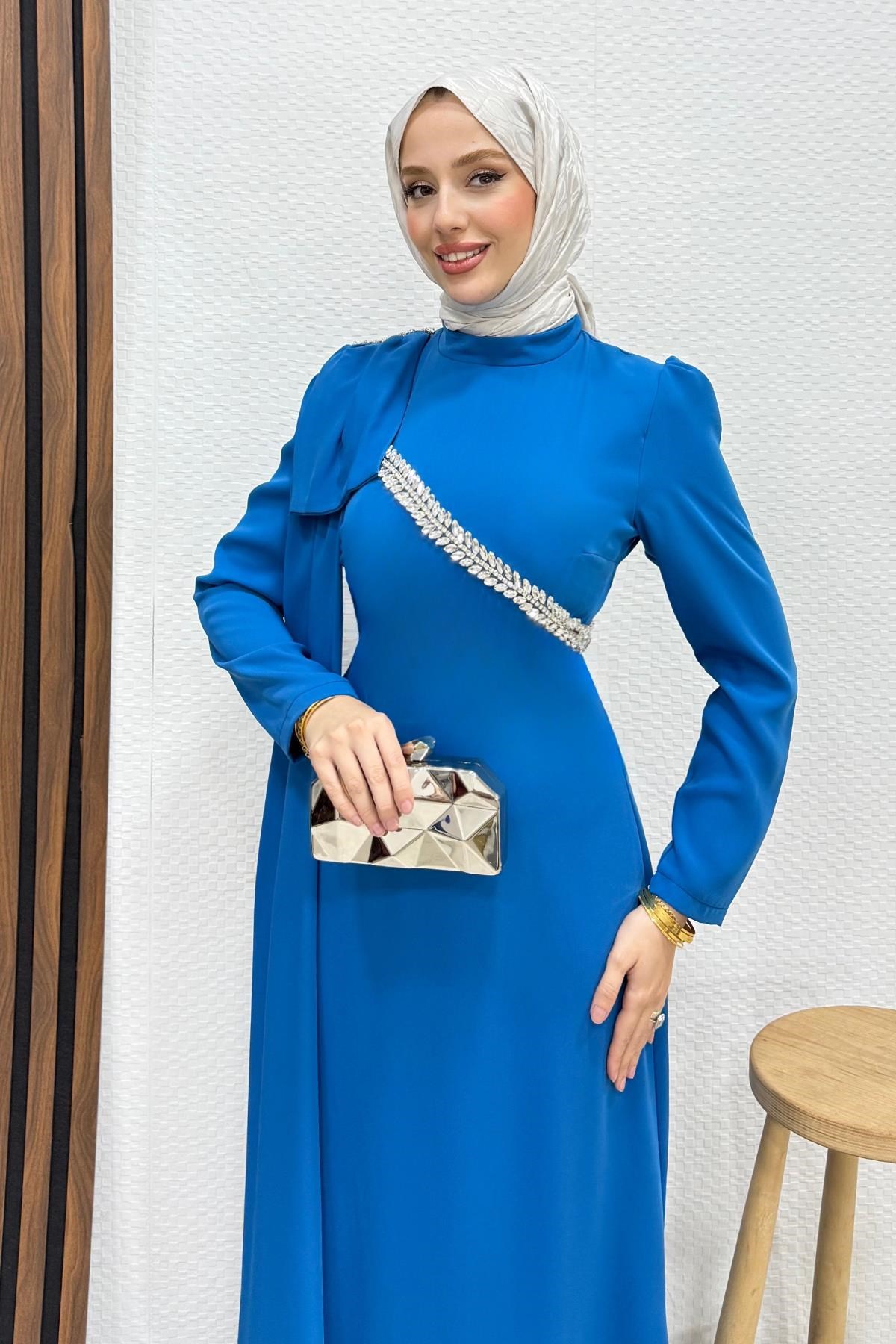 Özün Taşlı Abiye Mavi