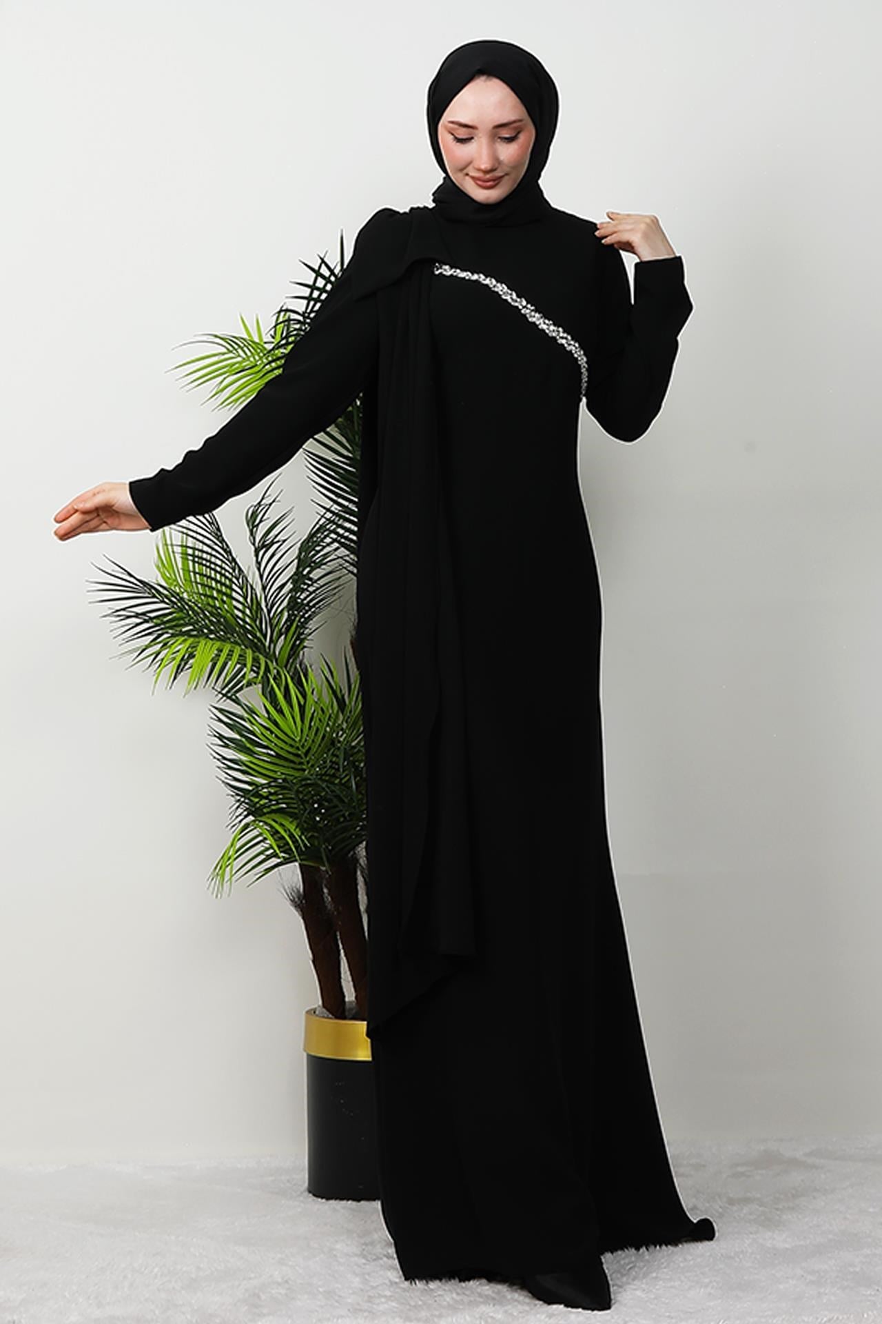 Özün Taşlı Abiye Siyah