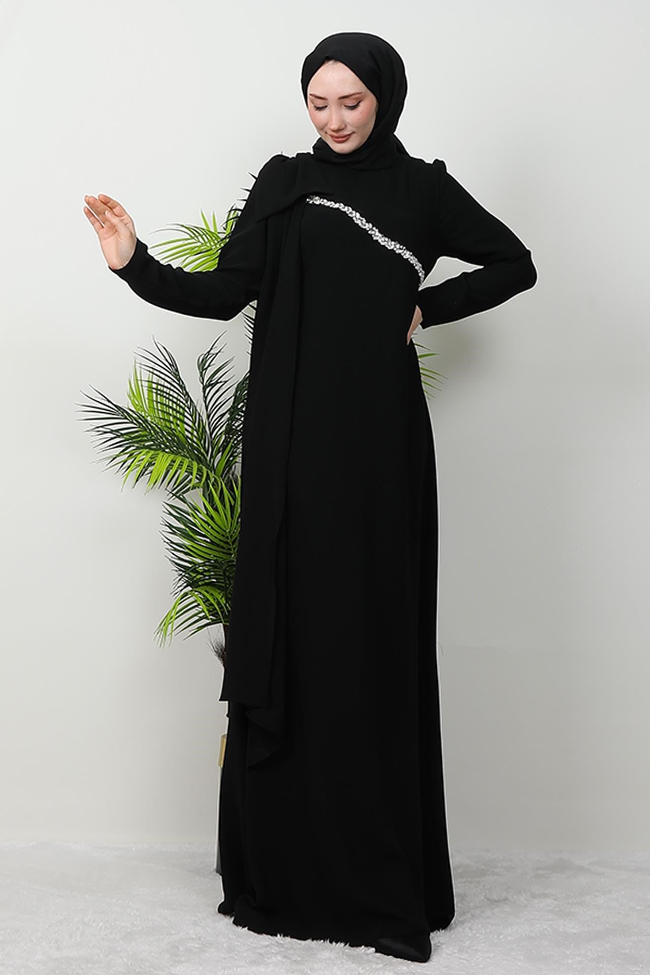Özün Taşlı Abiye Siyah