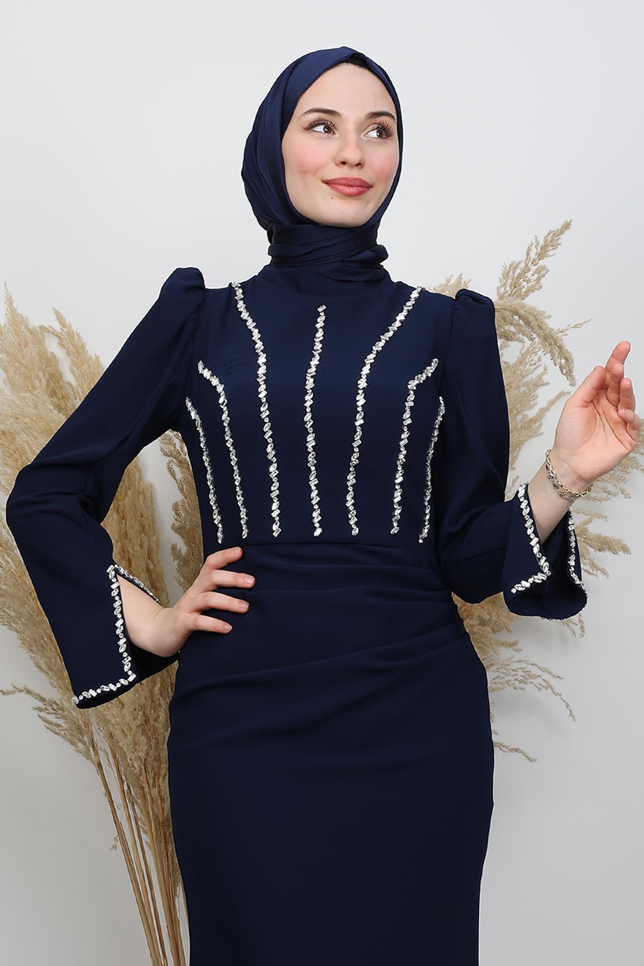 Palmiye Taş Abiye Lacivert