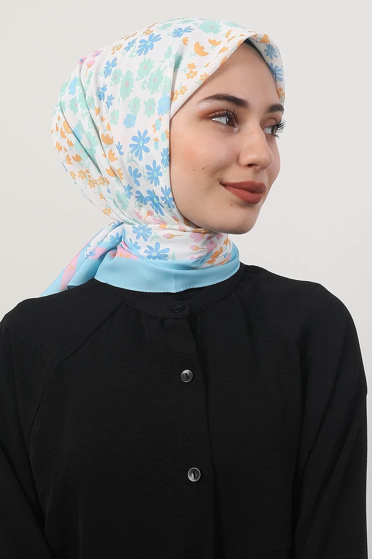 Papatya Desenli Eşarp Bebe Mavi