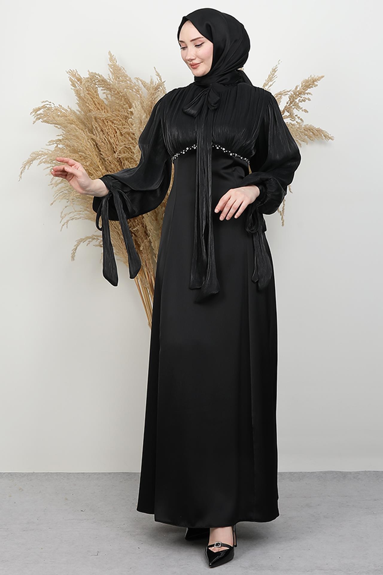Perla Saten Abiye Siyah