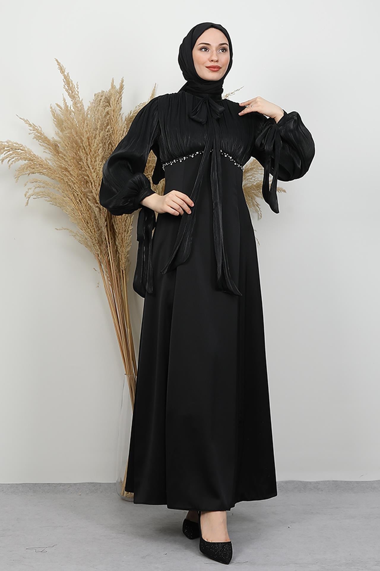 Perla Saten Abiye Siyah
