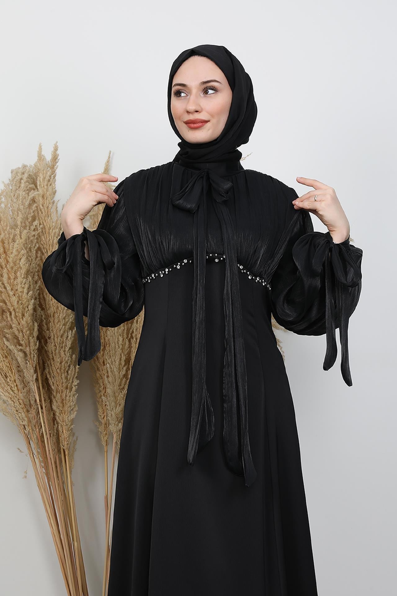 Perla Saten Abiye Siyah