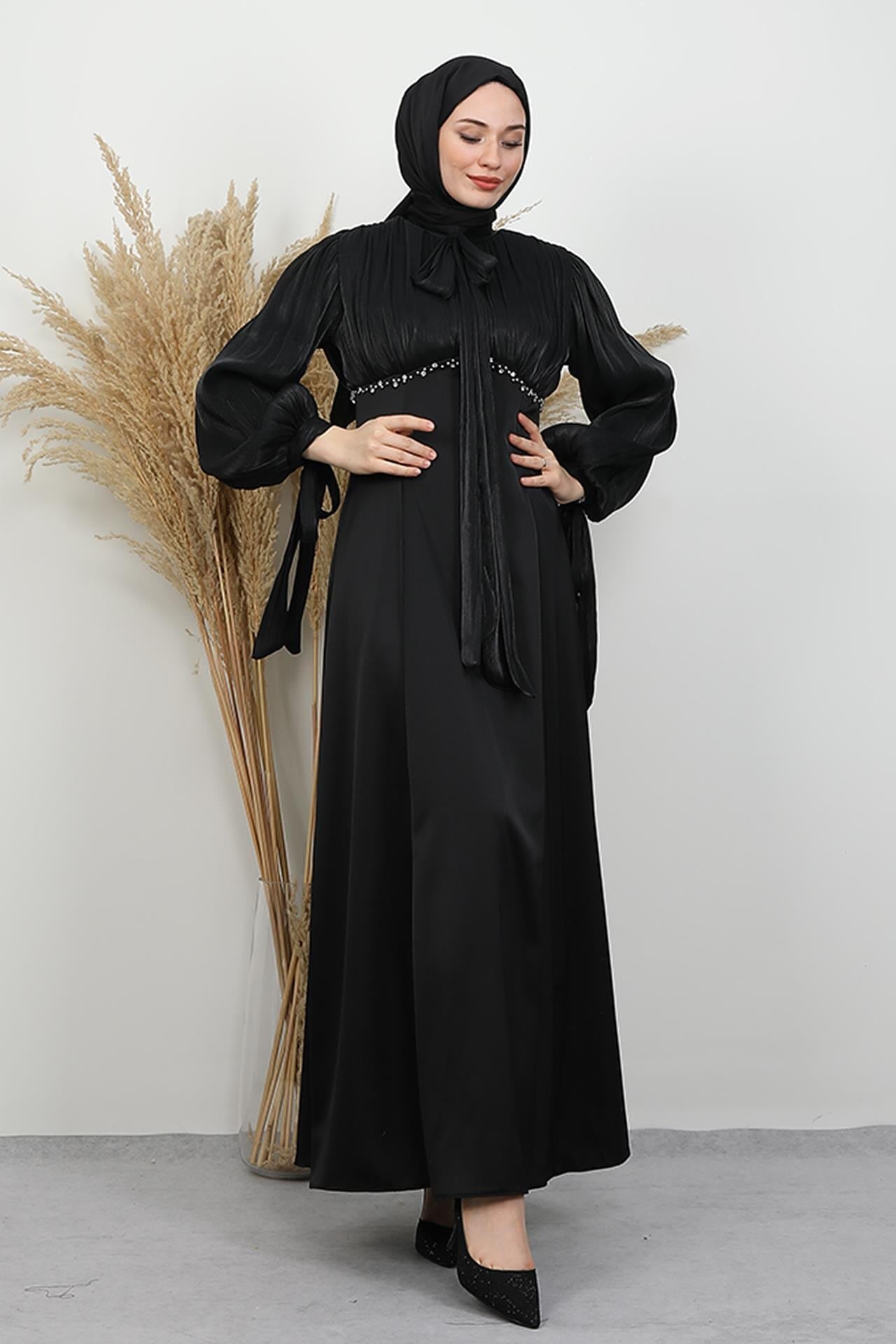 Perla Saten Abiye Siyah