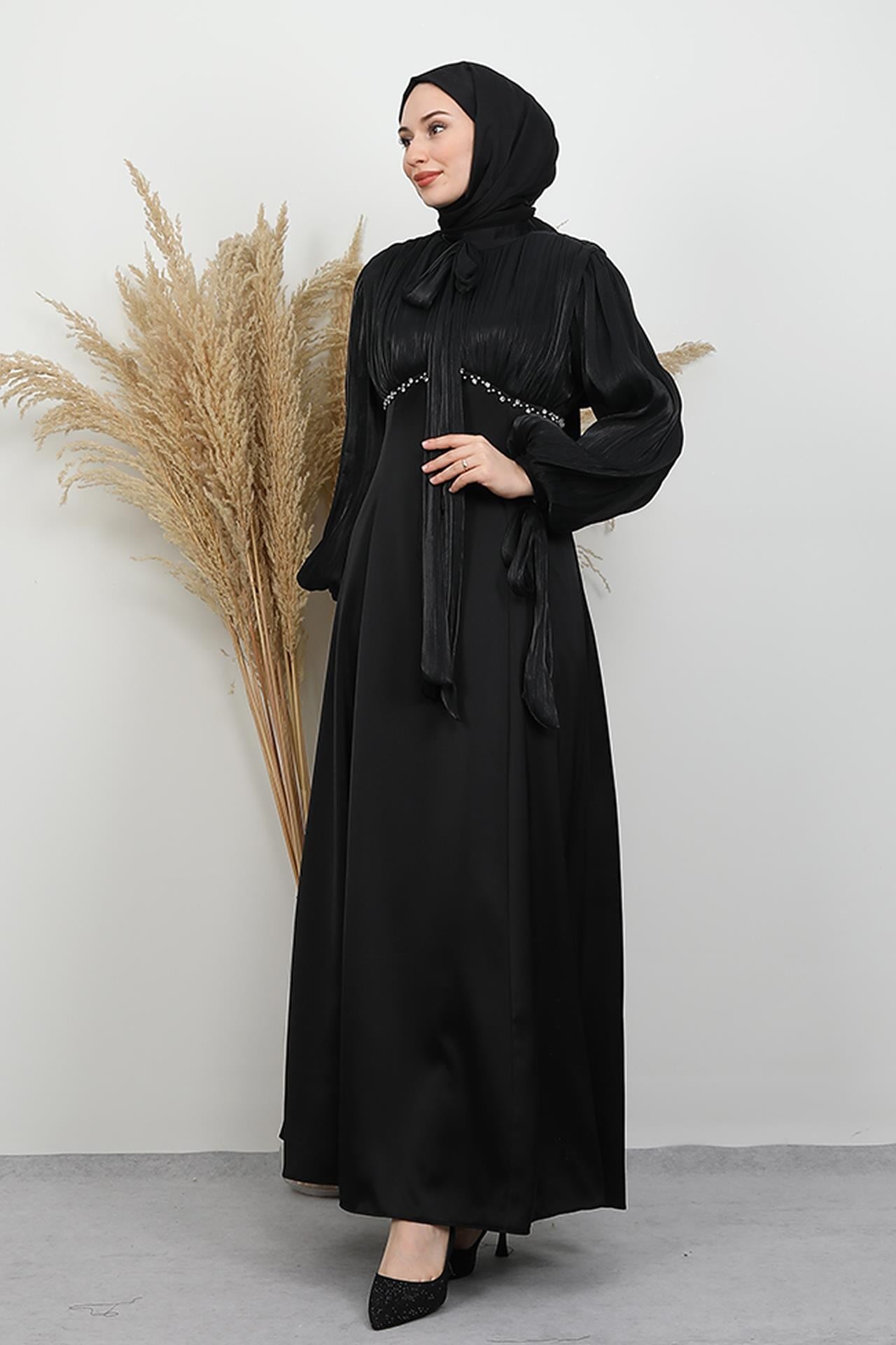 Perla Saten Abiye Siyah