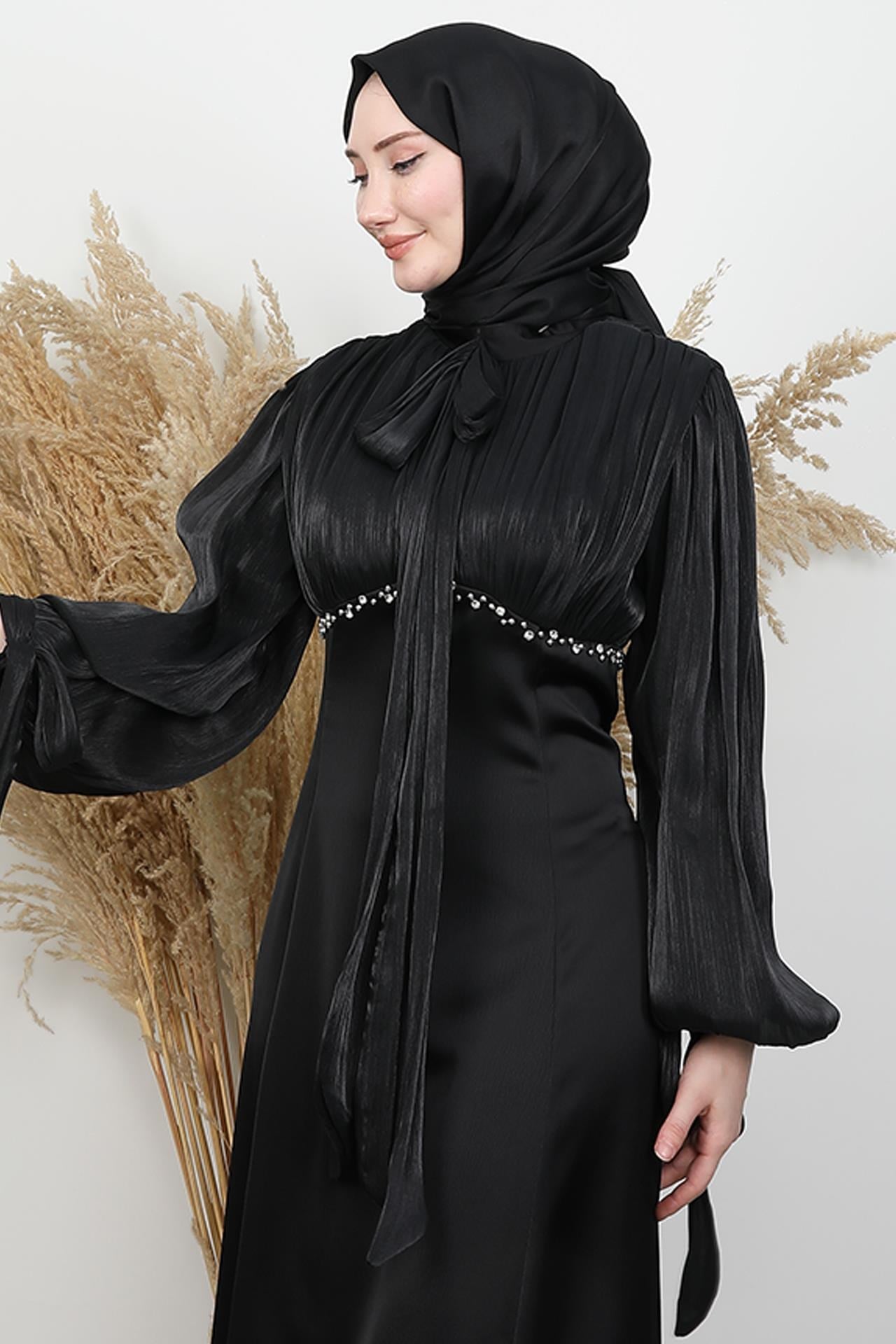 Perla Saten Abiye Siyah