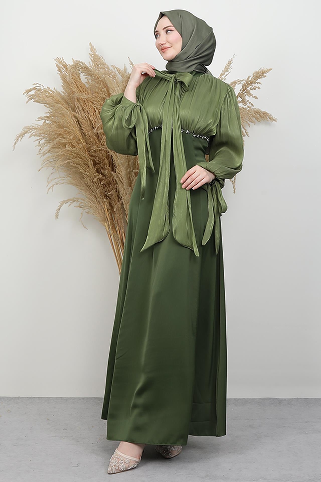 Perla Saten Abiye Soft Yeşil