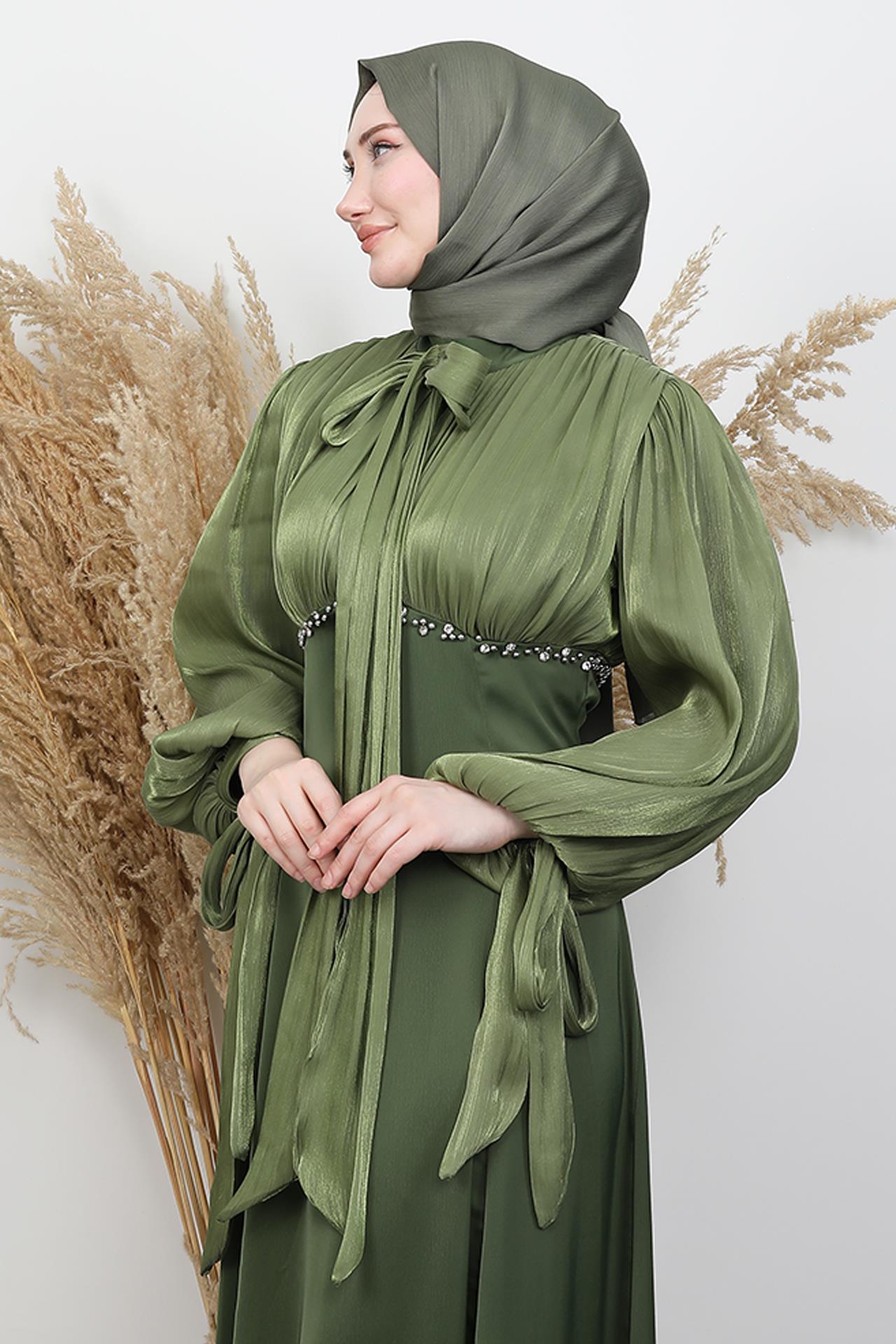Perla Saten Abiye Soft Yeşil