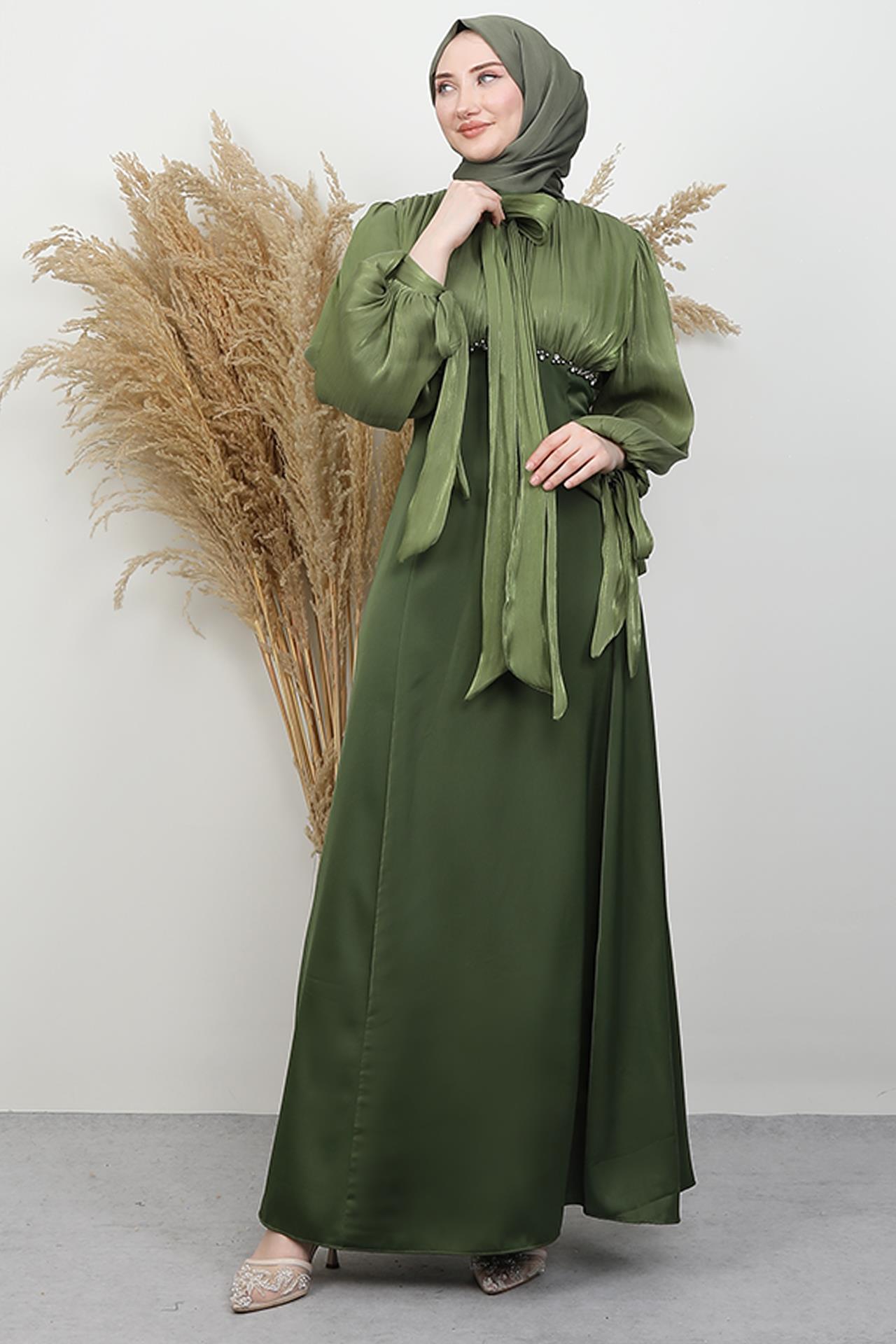 Perla Saten Abiye Soft Yeşil