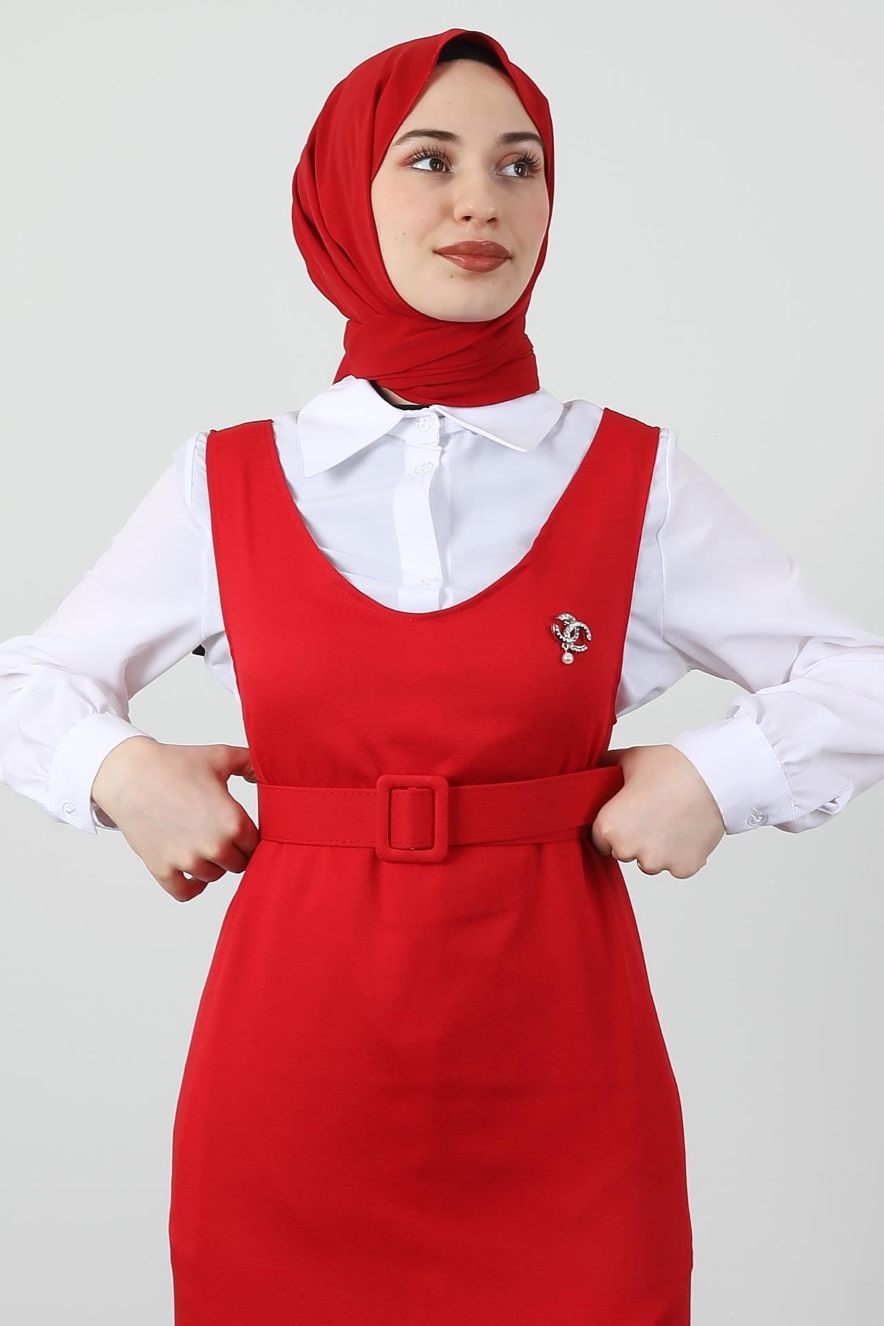 Pileli Kemerli Jile Kırmızı