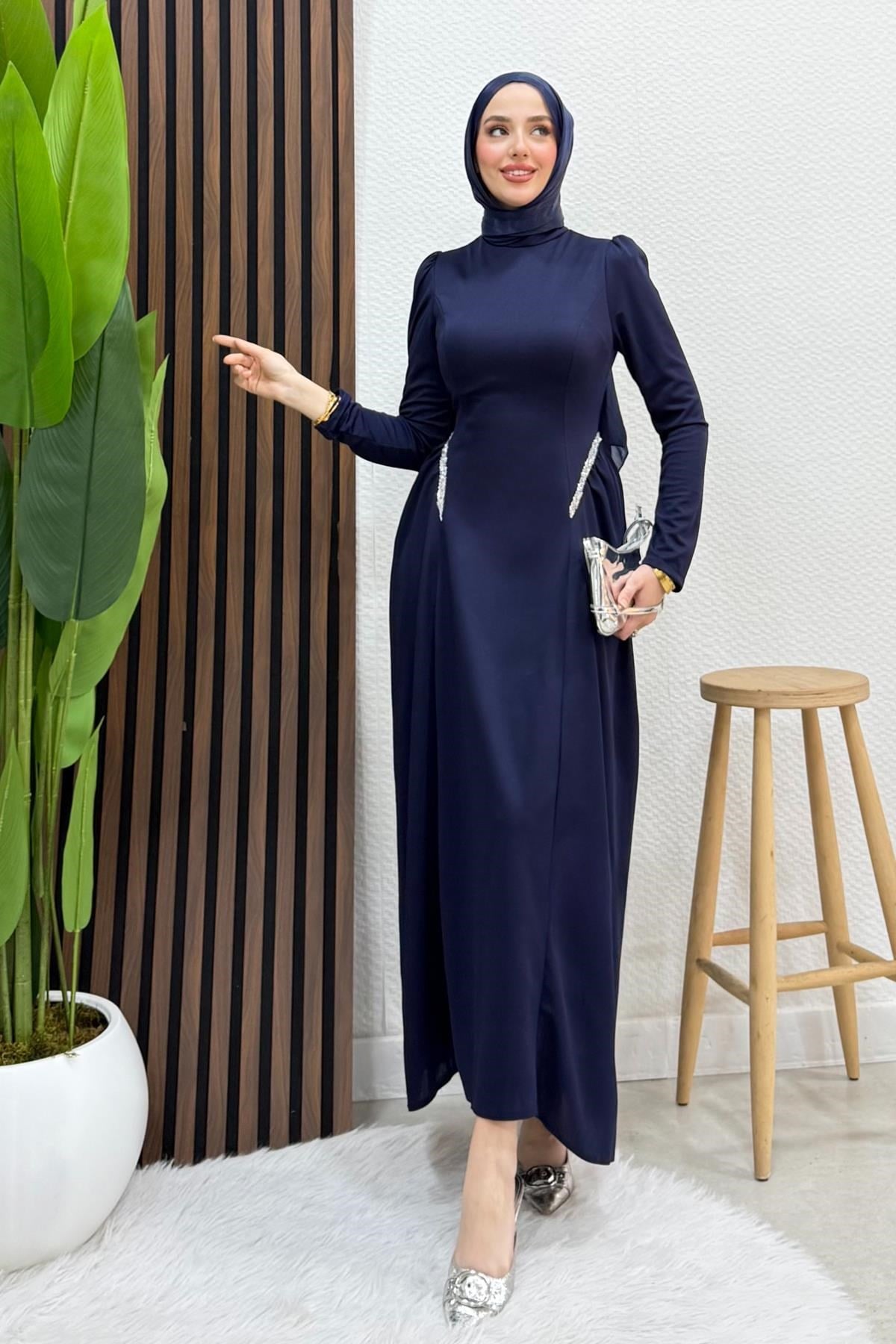 Polyana Krep Abiye Lacivert
