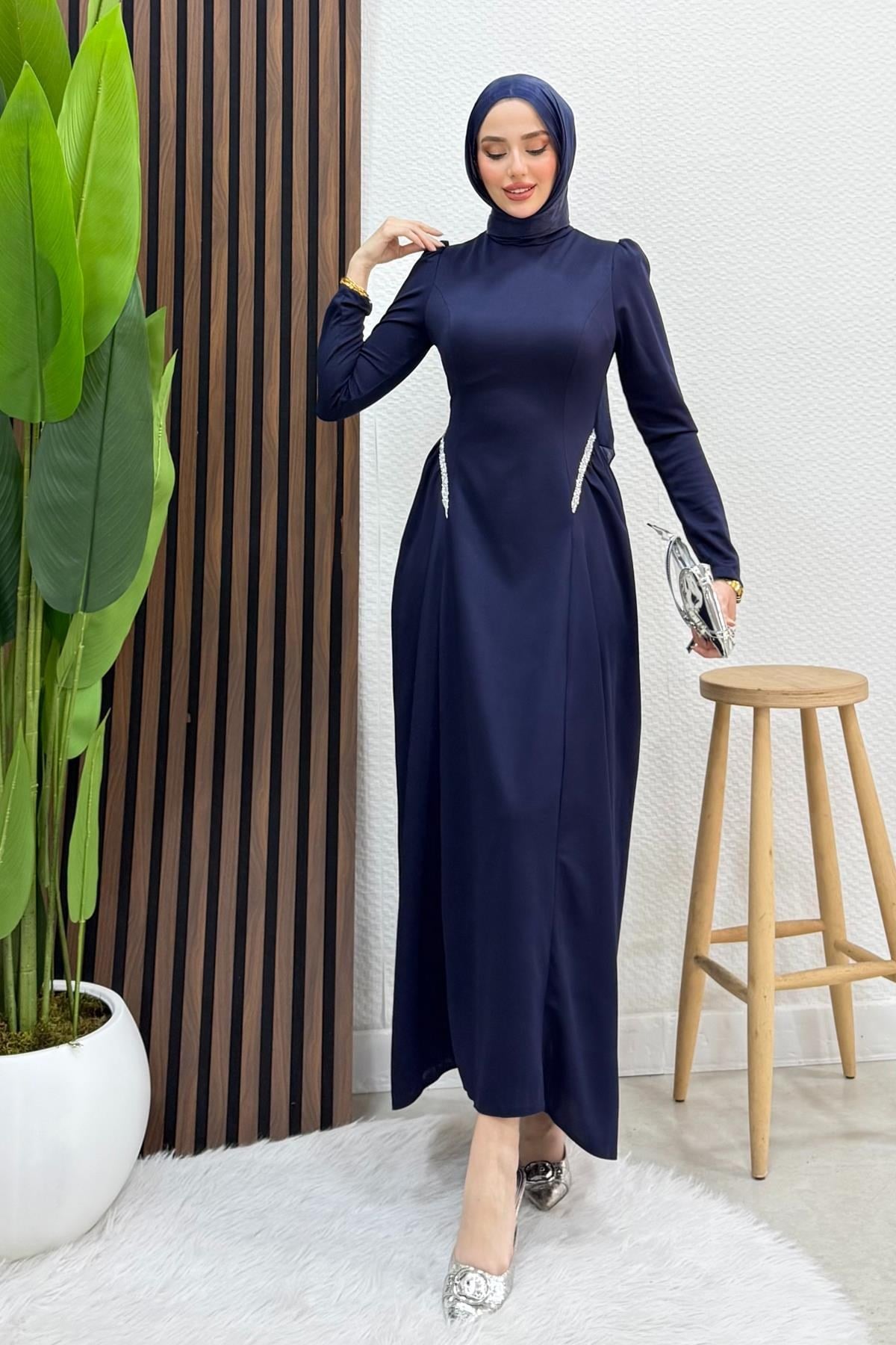 Polyana Krep Abiye Lacivert