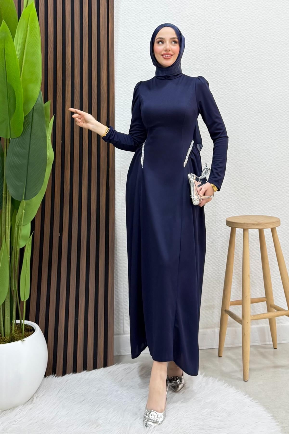 Polyana Krep Abiye Lacivert