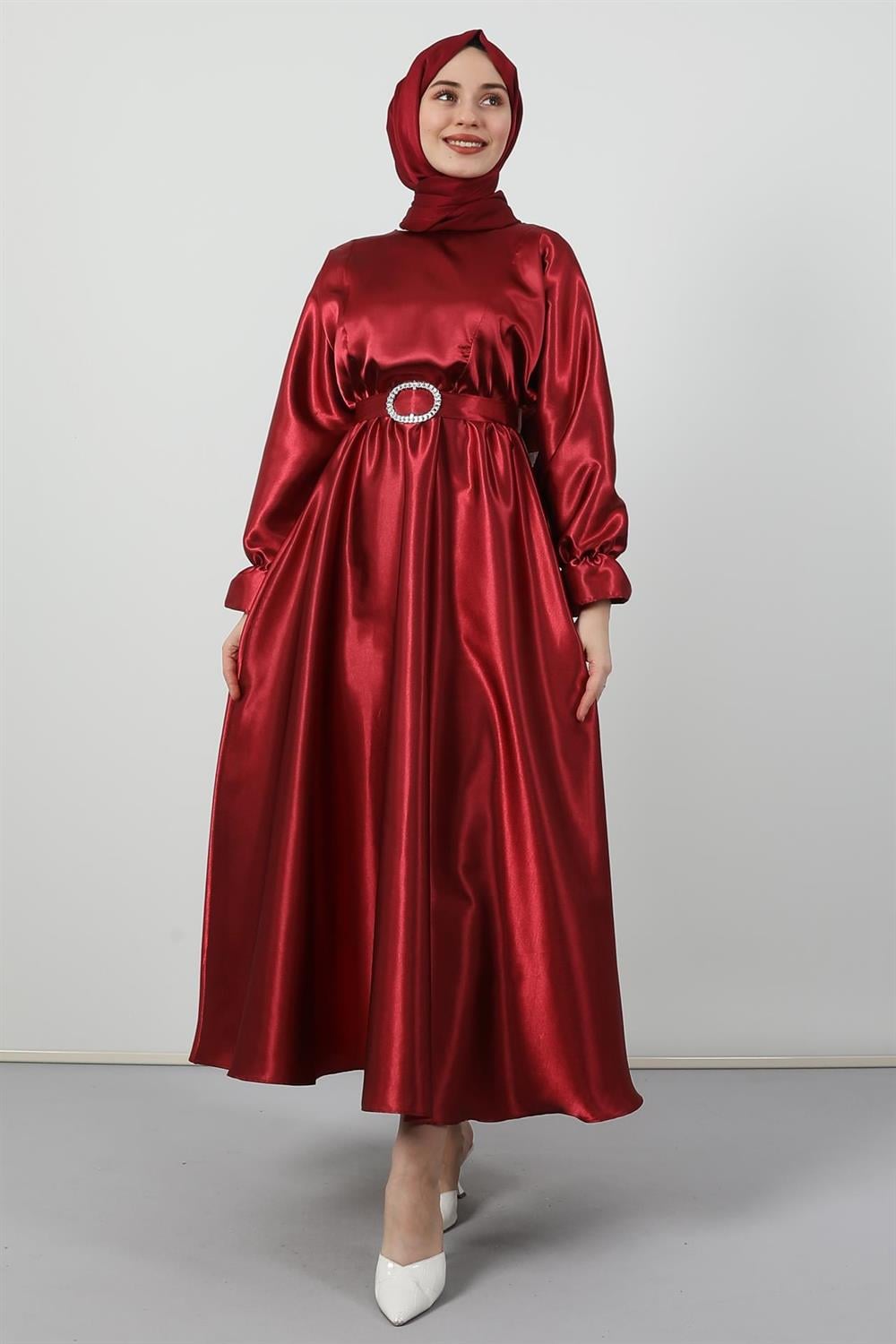 Prenses Tesettür Abiye Bordo