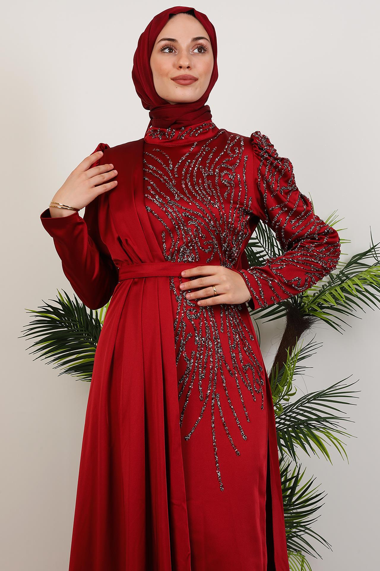 Royal Saten Abiye Bordo