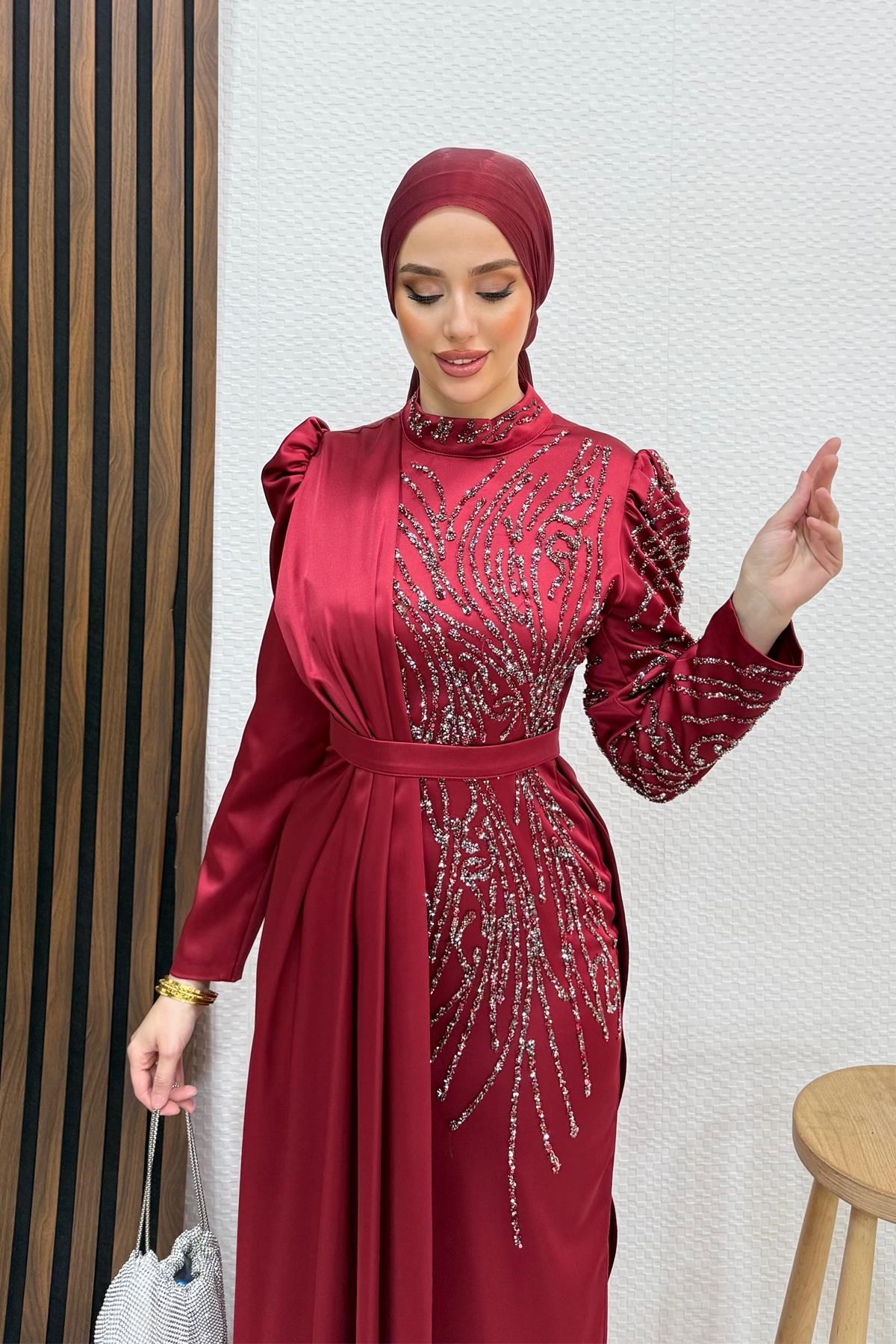 Royal Saten Abiye Bordo