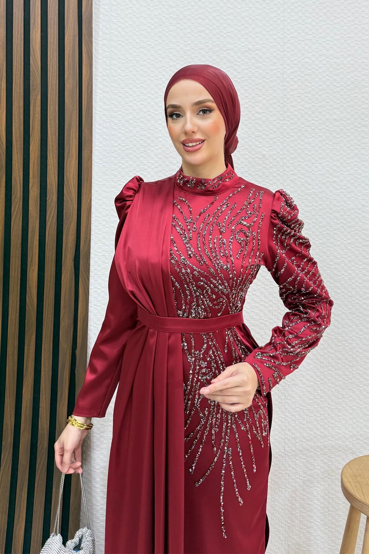 Royal Saten Abiye Bordo