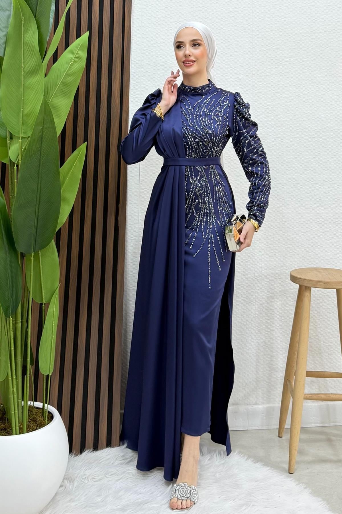 Royal Saten Abiye Lacivert