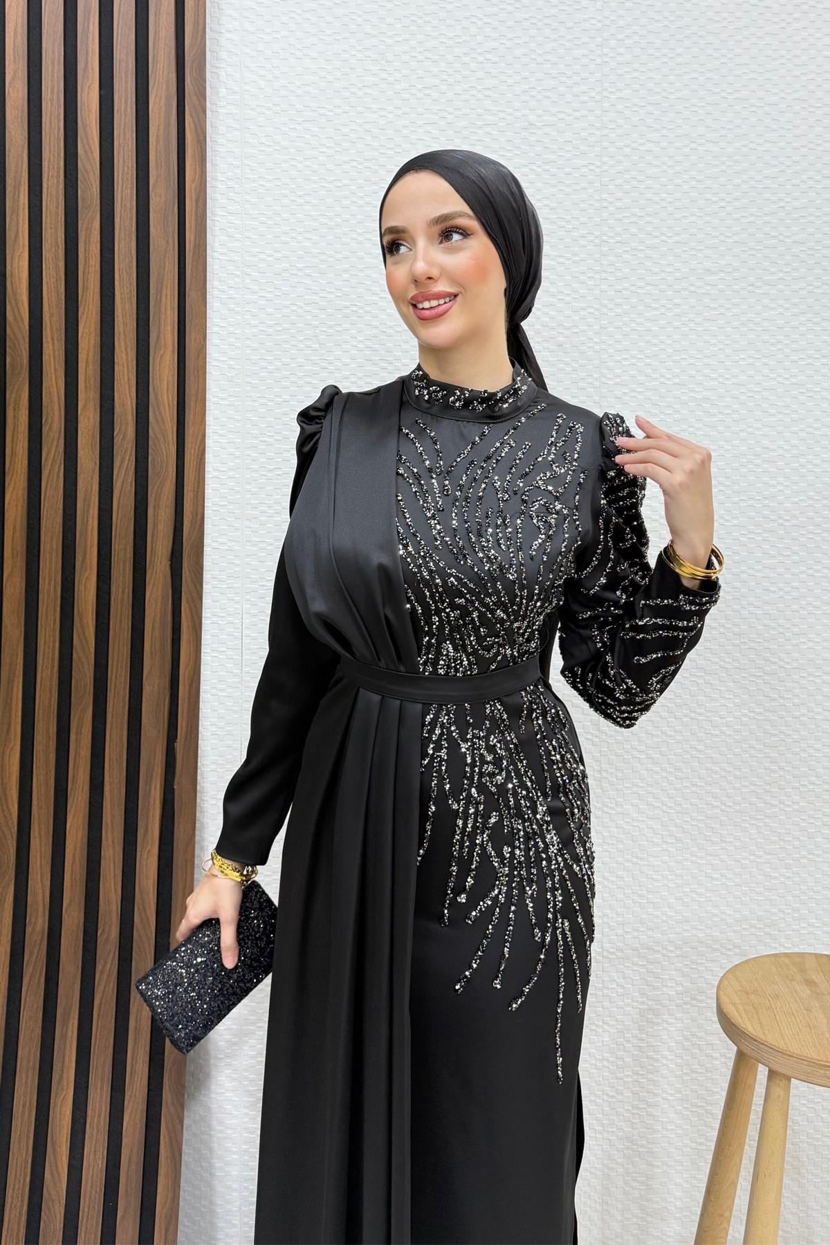 Royal Saten Abiye Siyah