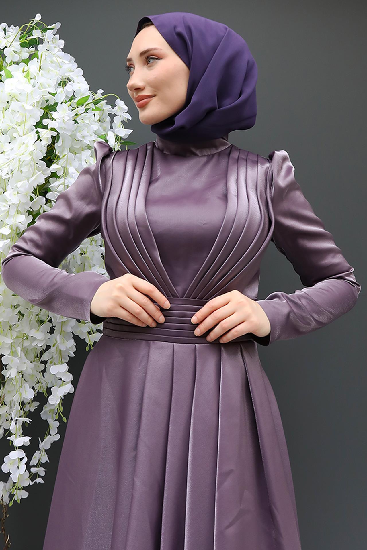 Sade Tesettür Abiye Soft Lila