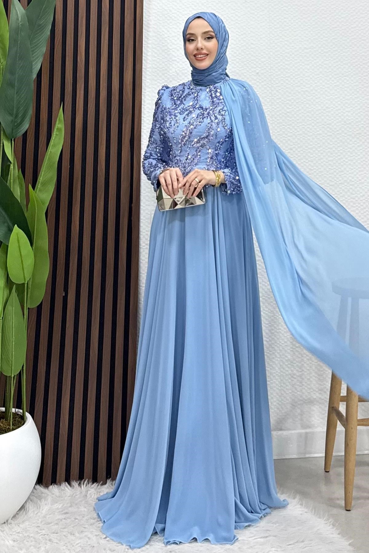 Şahnaz Şifon Abiye Bebe Mavi