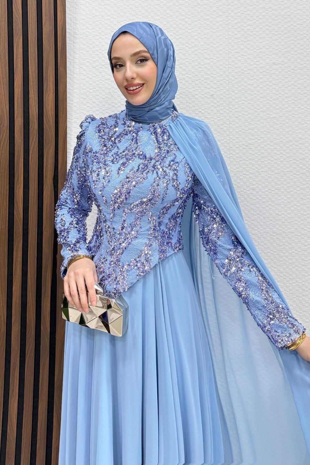 Şahnaz Şifon Abiye Bebe Mavi