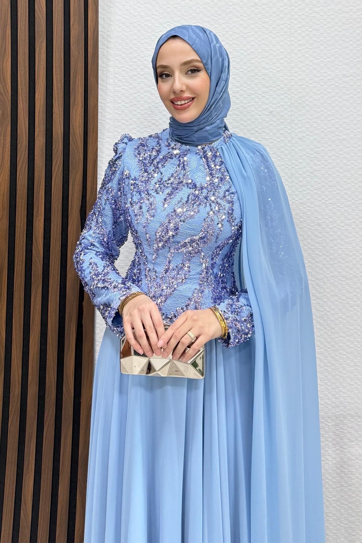 Şahnaz Şifon Abiye Bebe Mavi