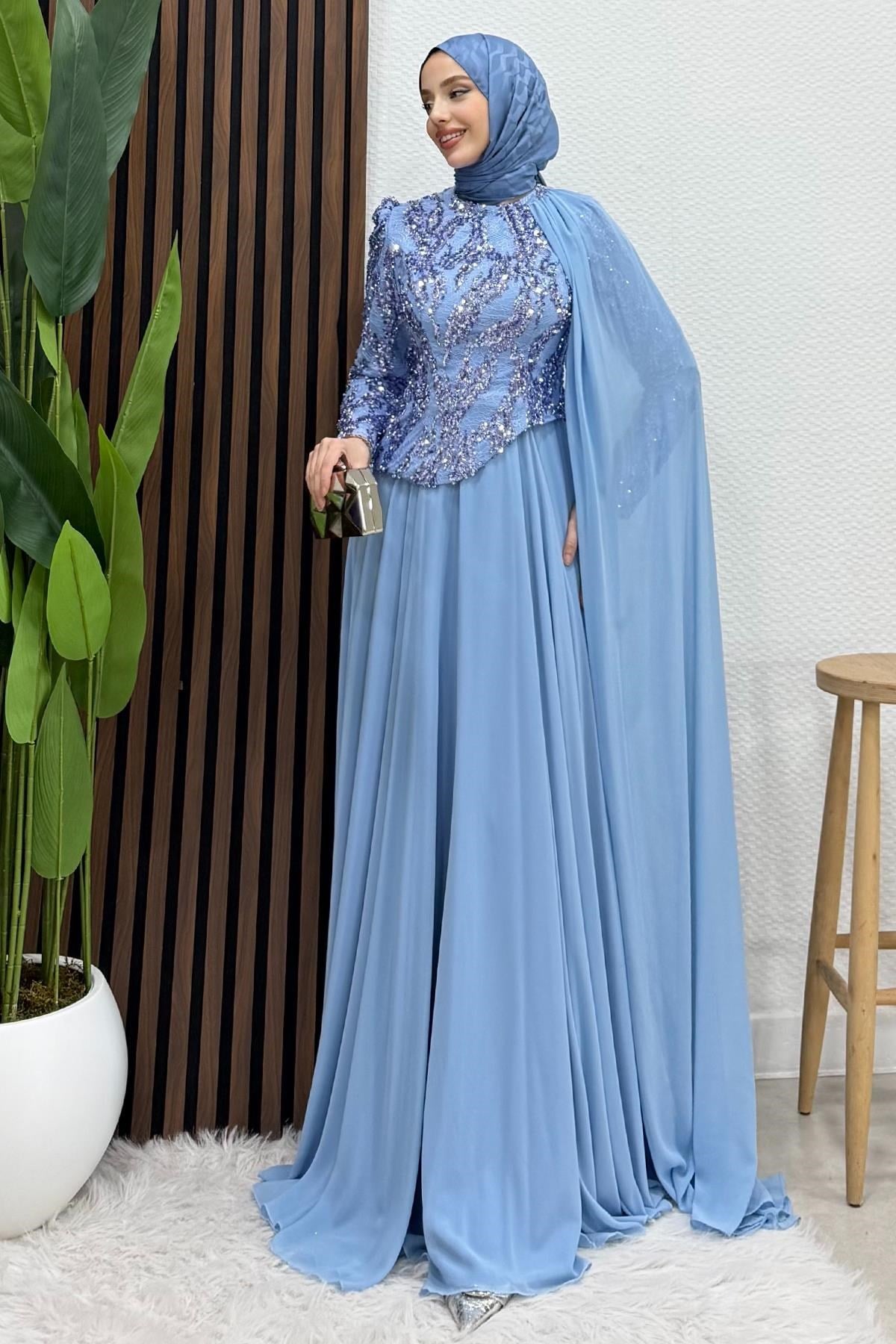 Şahnaz Şifon Abiye Bebe Mavi
