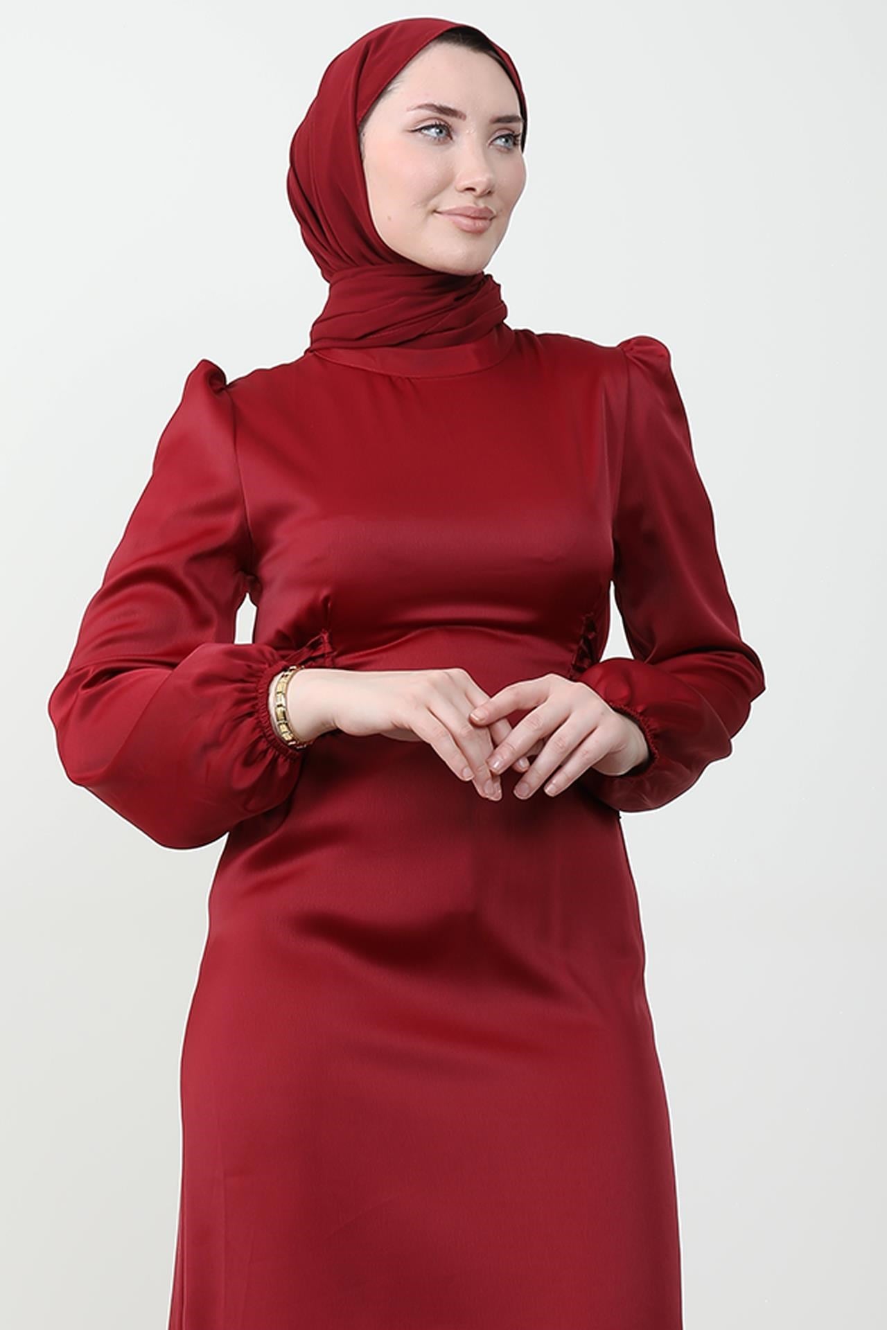 Sahra Tesettür Elbise Bordo