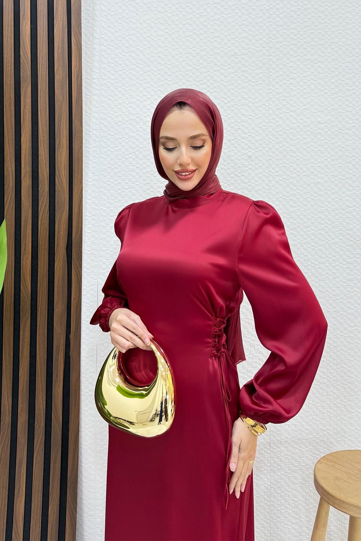 Sahra Tesettür Elbise Bordo