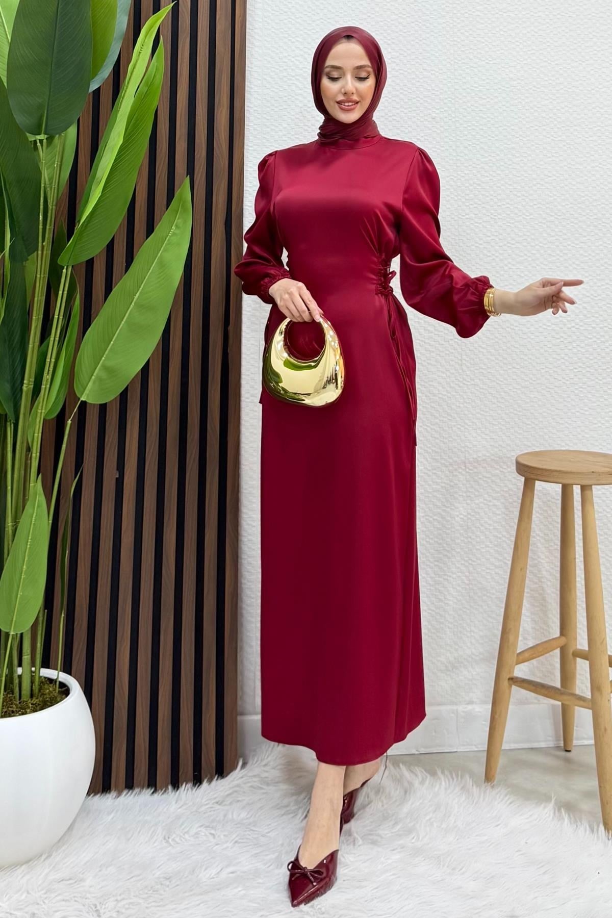 Sahra Tesettür Elbise Bordo