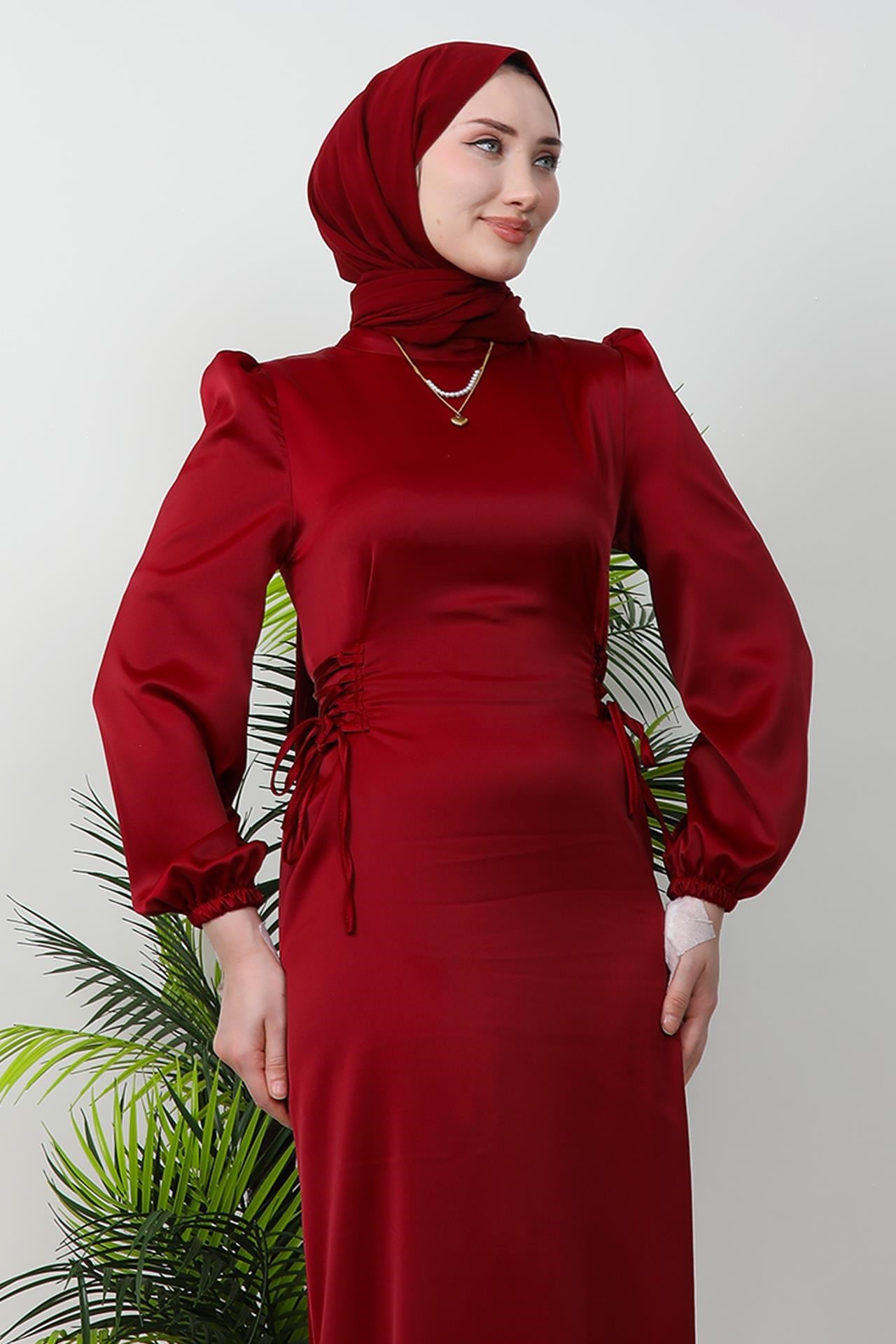 Sahra Tesettür Elbise Bordo