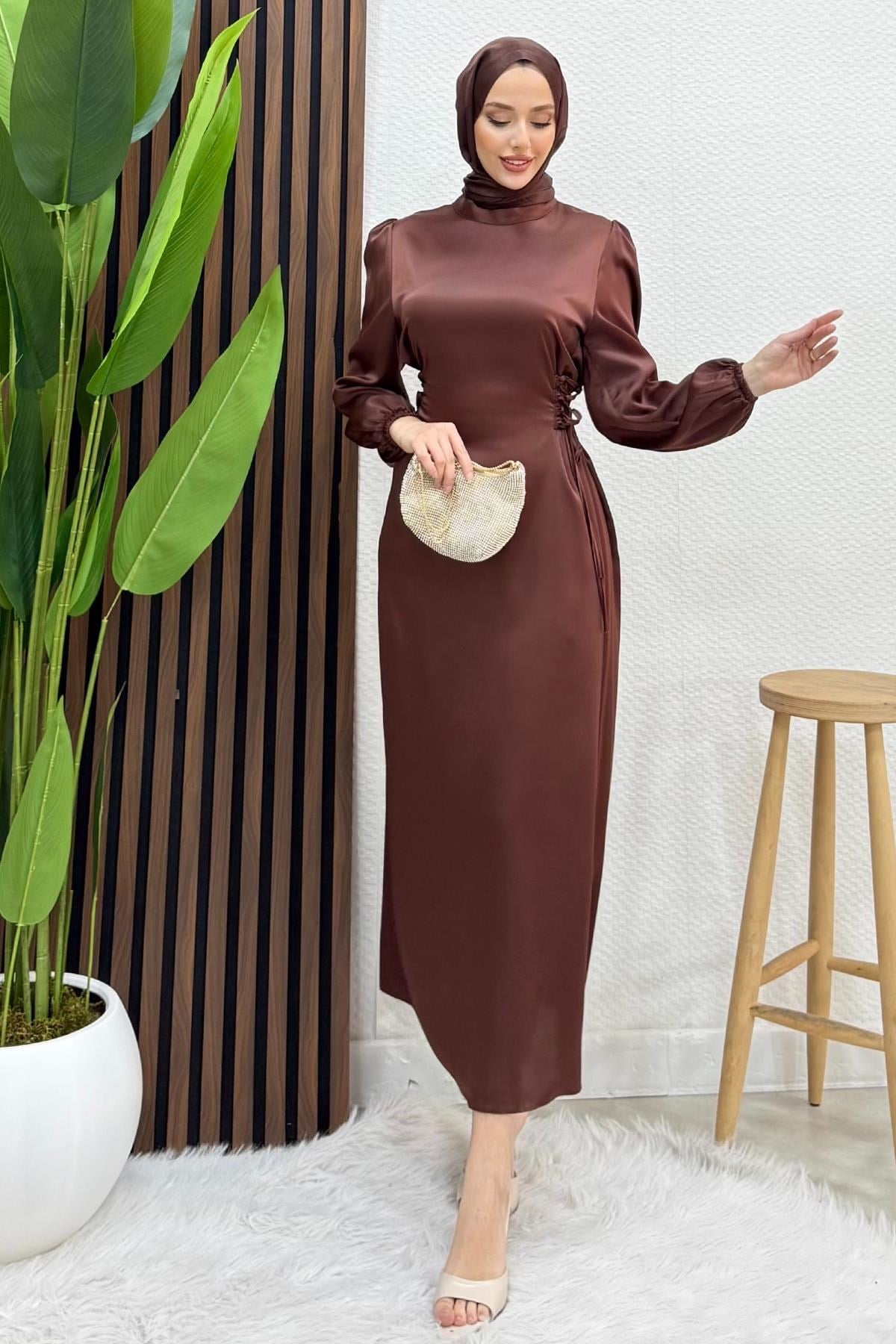 Sahra Tesettür Elbise Kahve