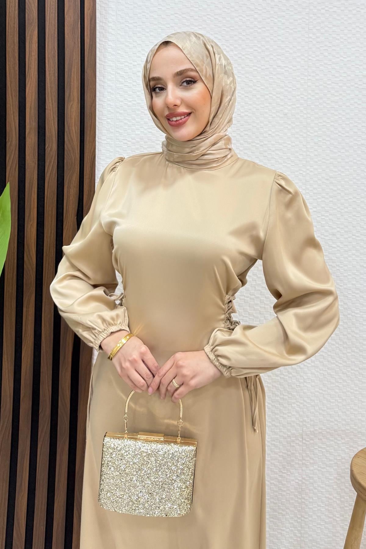 Sahra Tesettür Elbise Krem