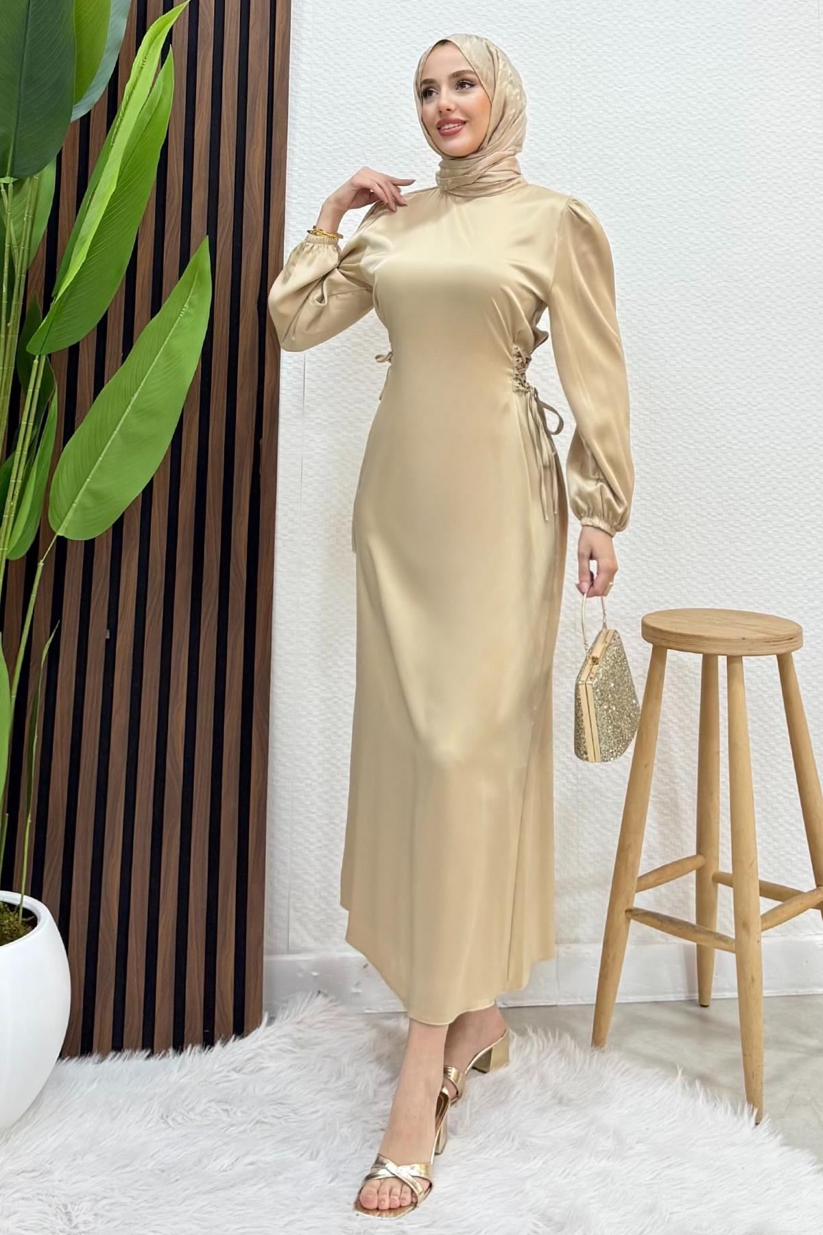 Sahra Tesettür Elbise Krem
