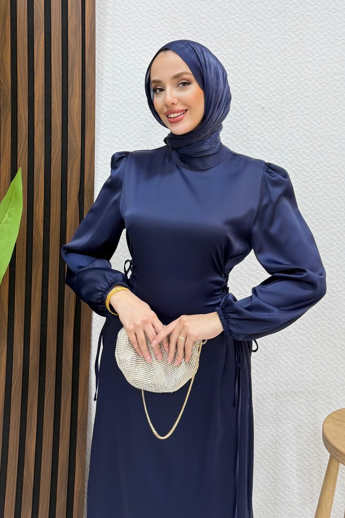 Sahra Tesettür Elbise Lacivert