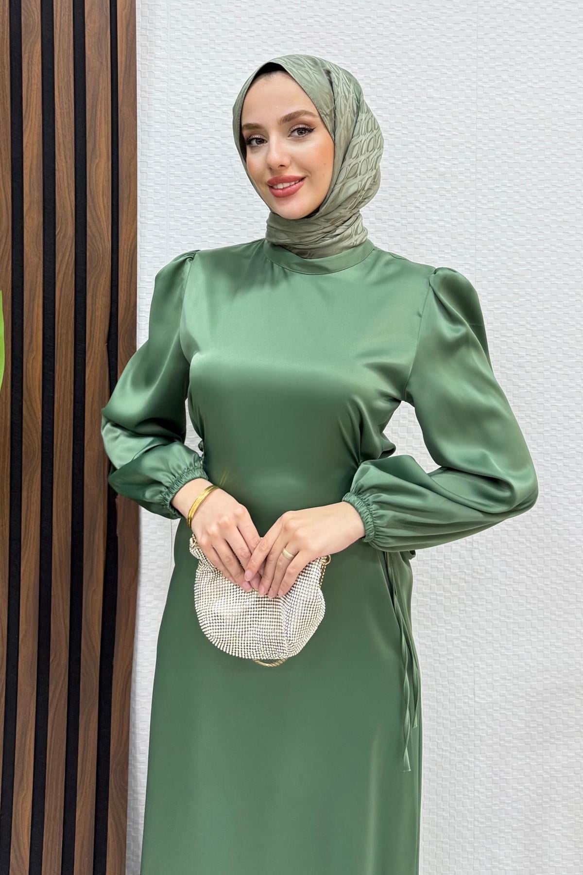Sahra Tesettür Elbise Soft Yeşil