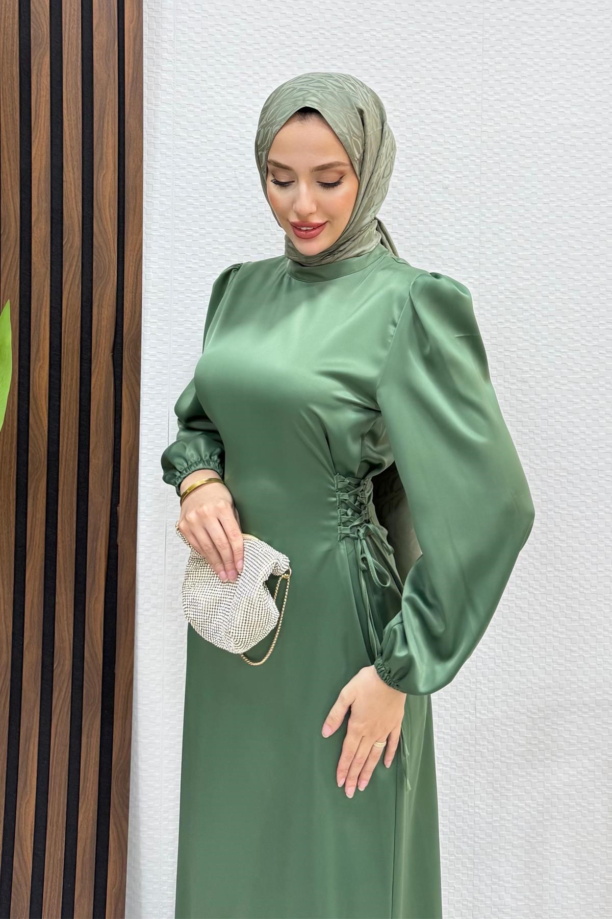 Sahra Tesettür Elbise Soft Yeşil