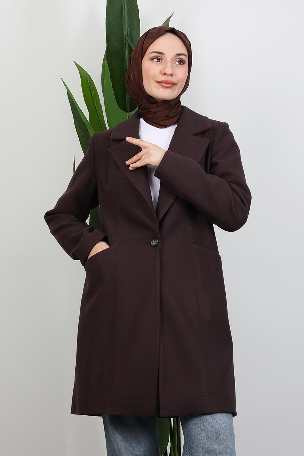 Sara Tek Düğmeli Kaban Acı Kahve