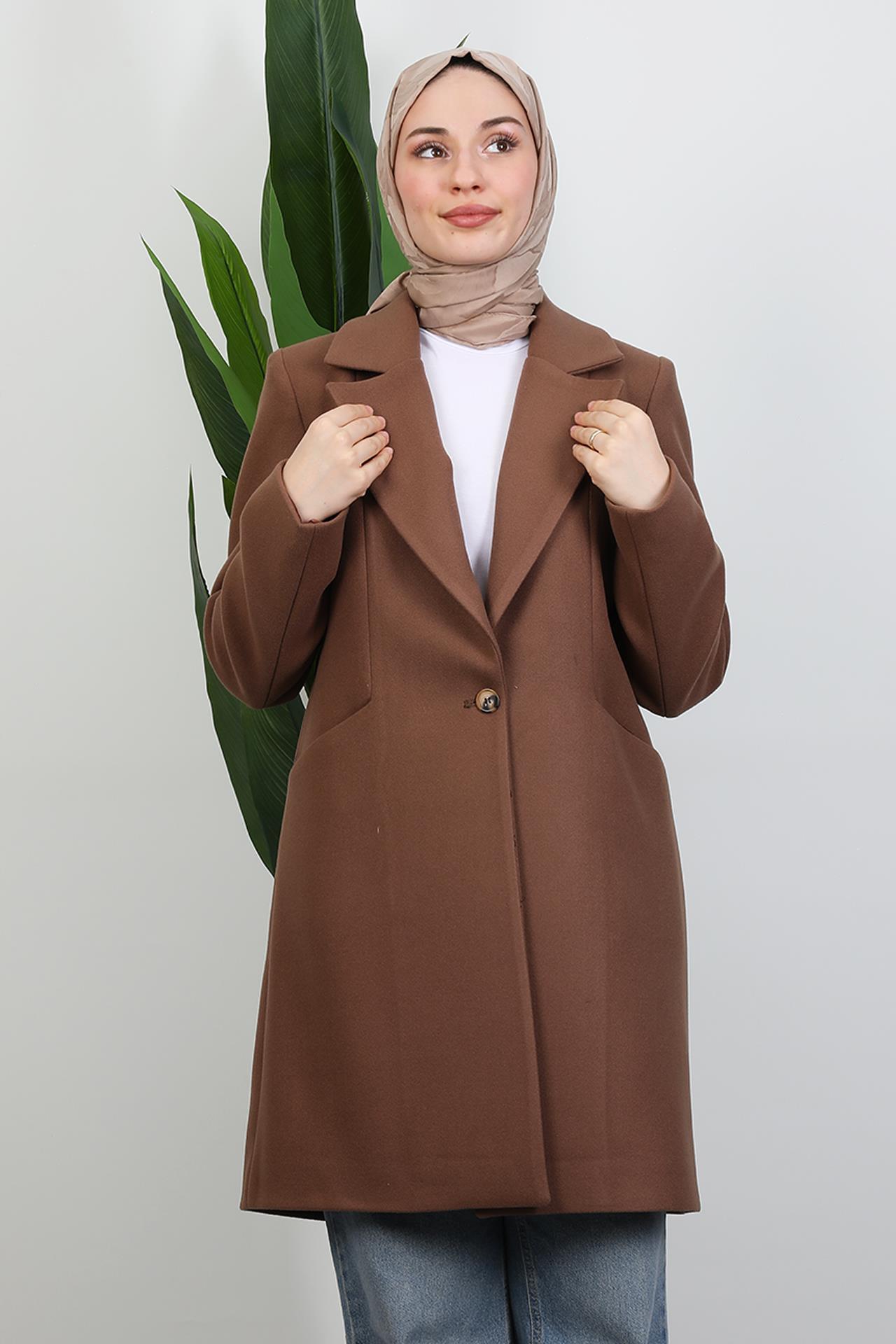 Sara Tek Düğmeli Kaban Açık Kahve