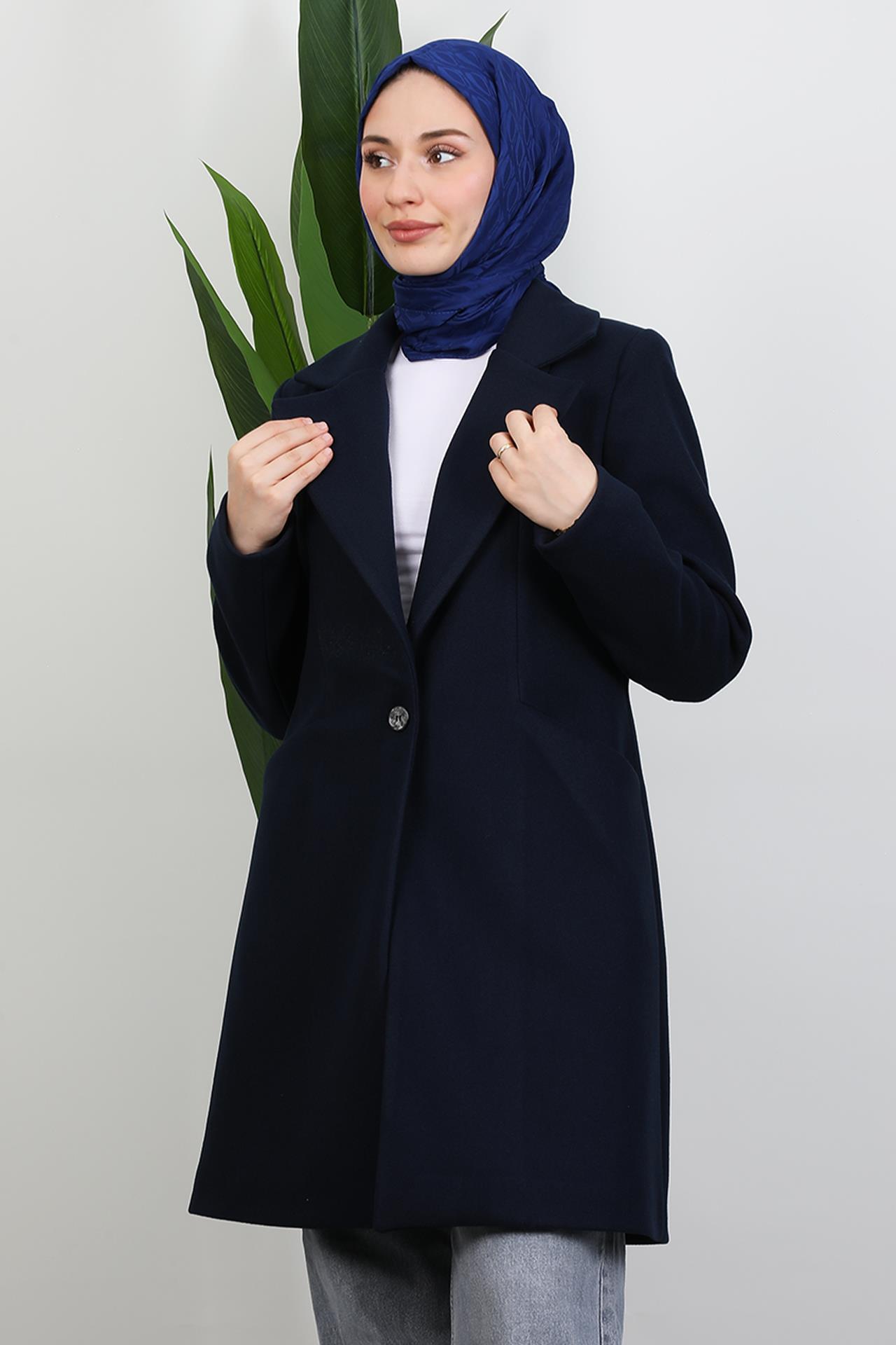Sara Tek Düğmeli Kaban Lacivert