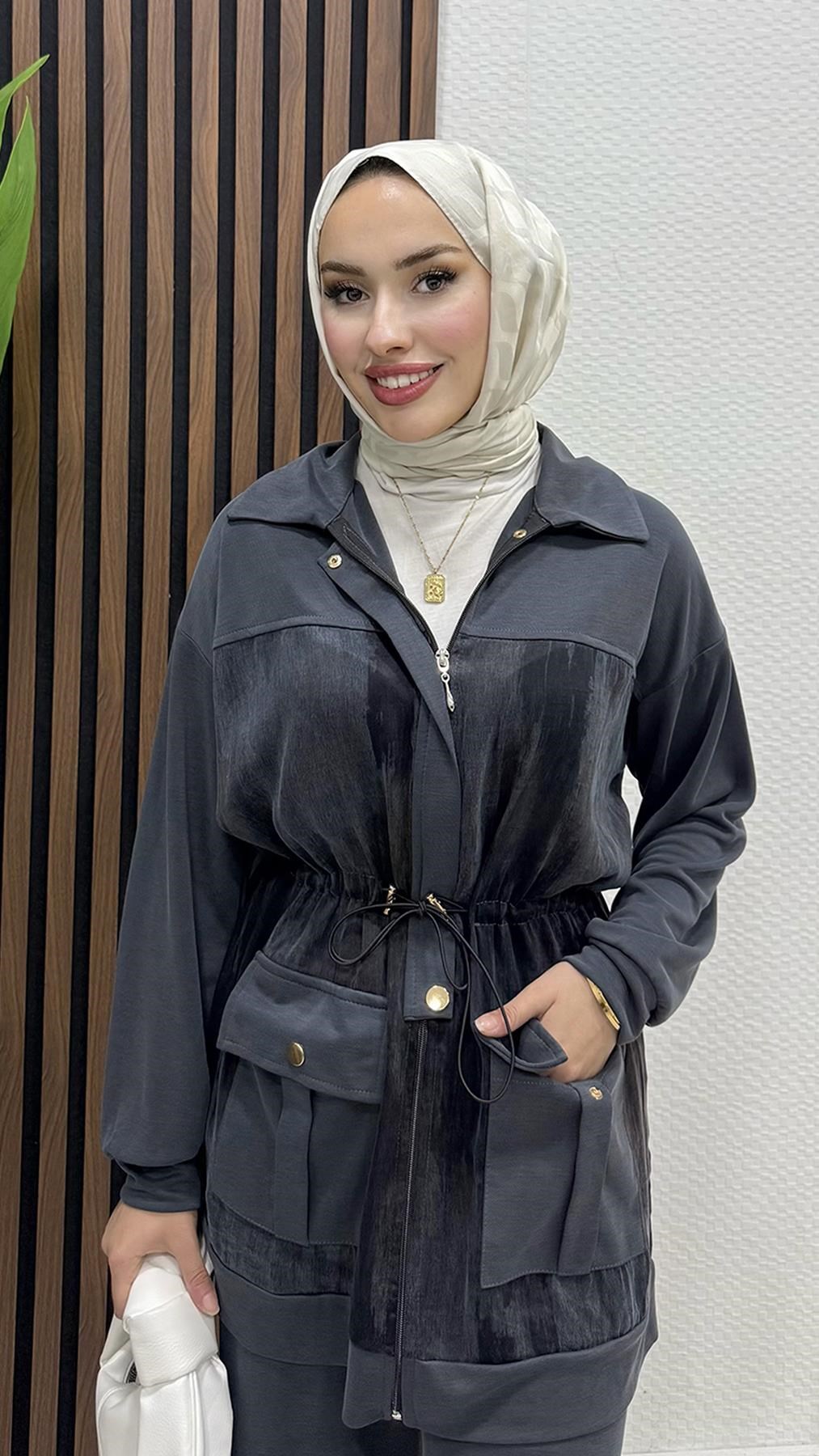 Sarah Fermuarlı Takım Koyu Gri