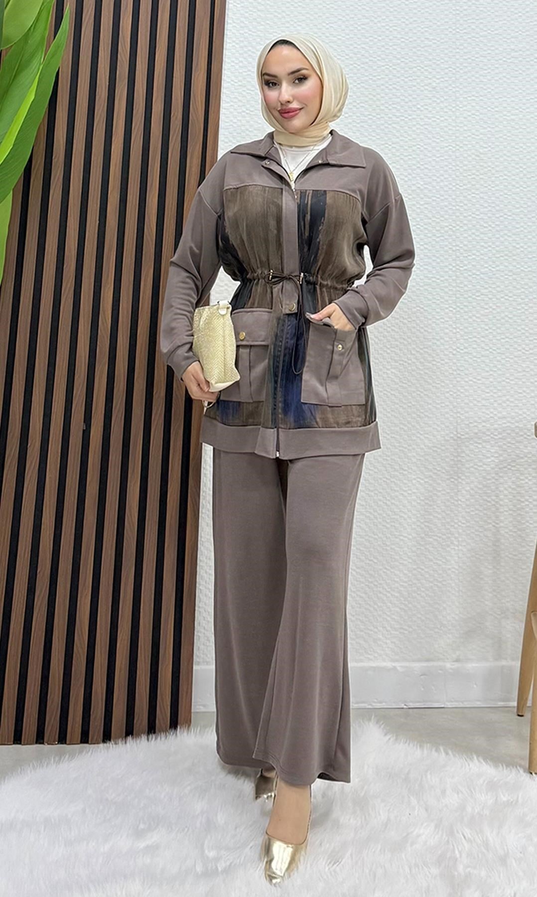 Sarah Fermuarlı Takım Koyu Vizon