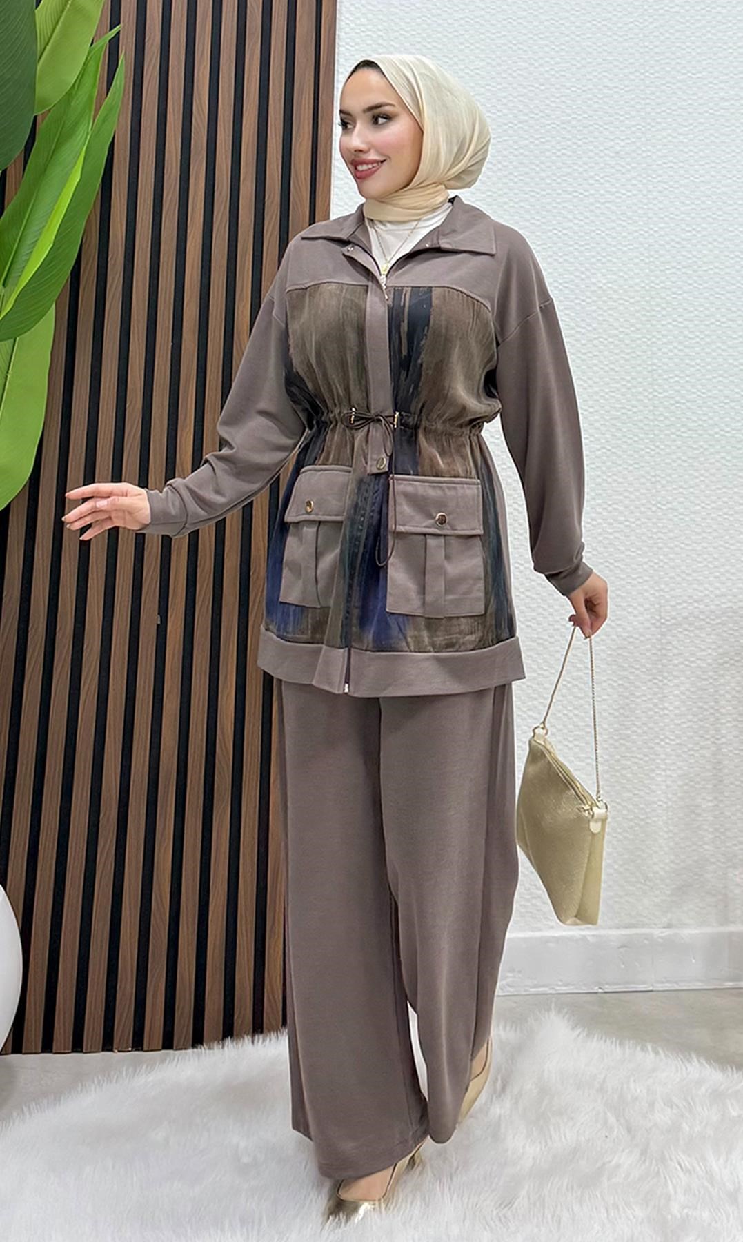 Sarah Fermuarlı Takım Koyu Vizon