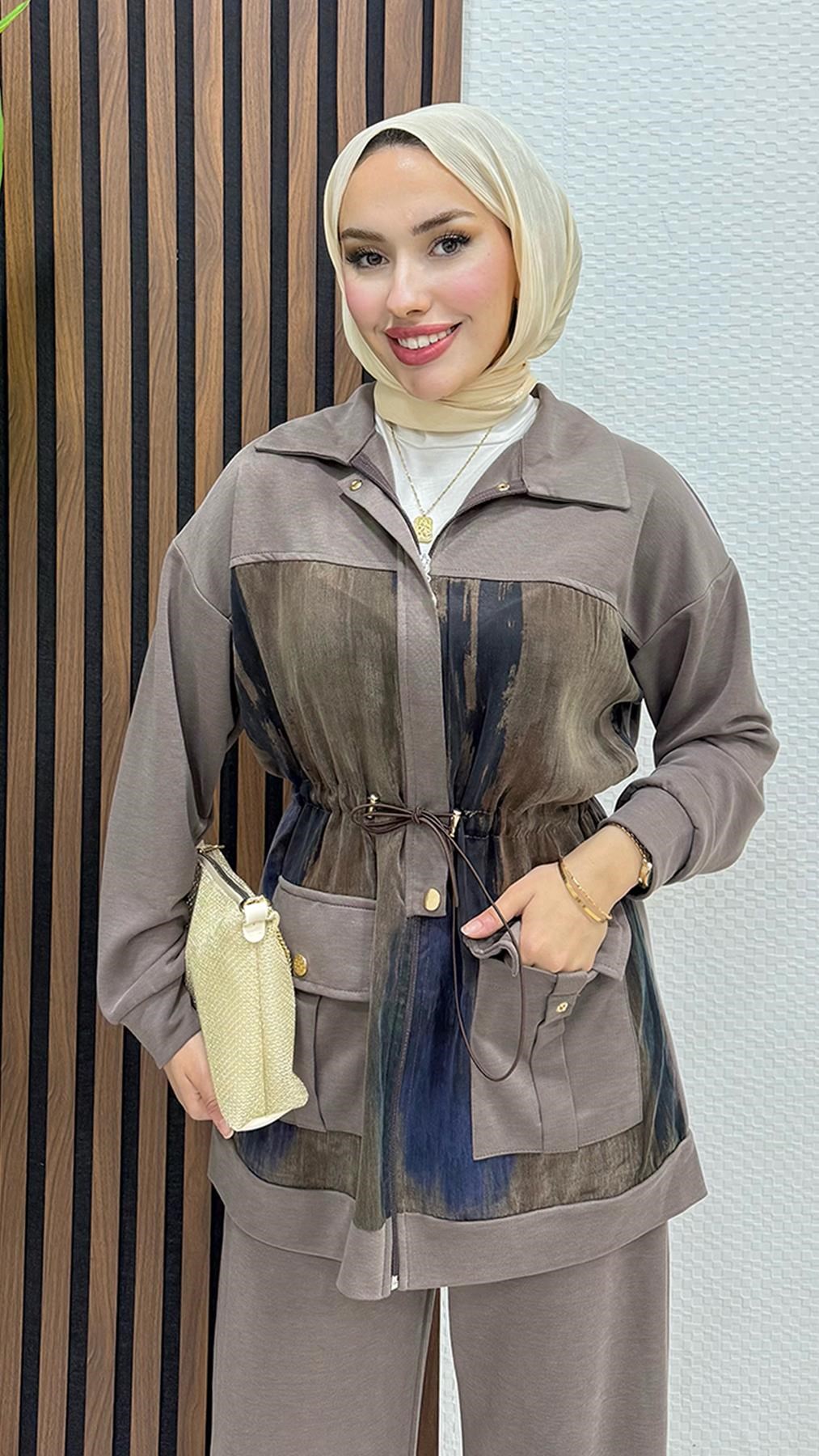 Sarah Fermuarlı Takım Koyu Vizon